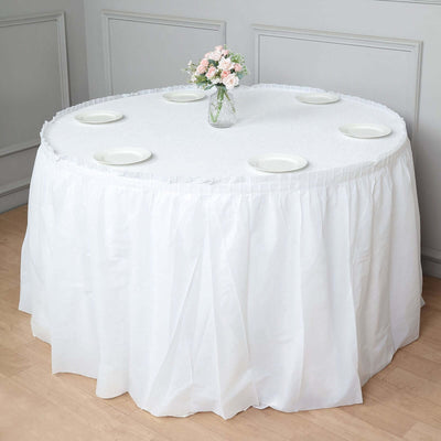5 Pack Plastic Table Skirts White Ruffled - Durable Disposable Skirts for Events 14ft