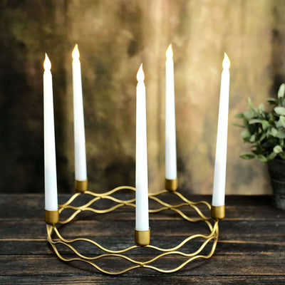 Round Wreath Taper Candelabra 5 Arm Gold Metal Decorative Centerpiece - Tabletop Candle Holder 12’’ - Centerpieces