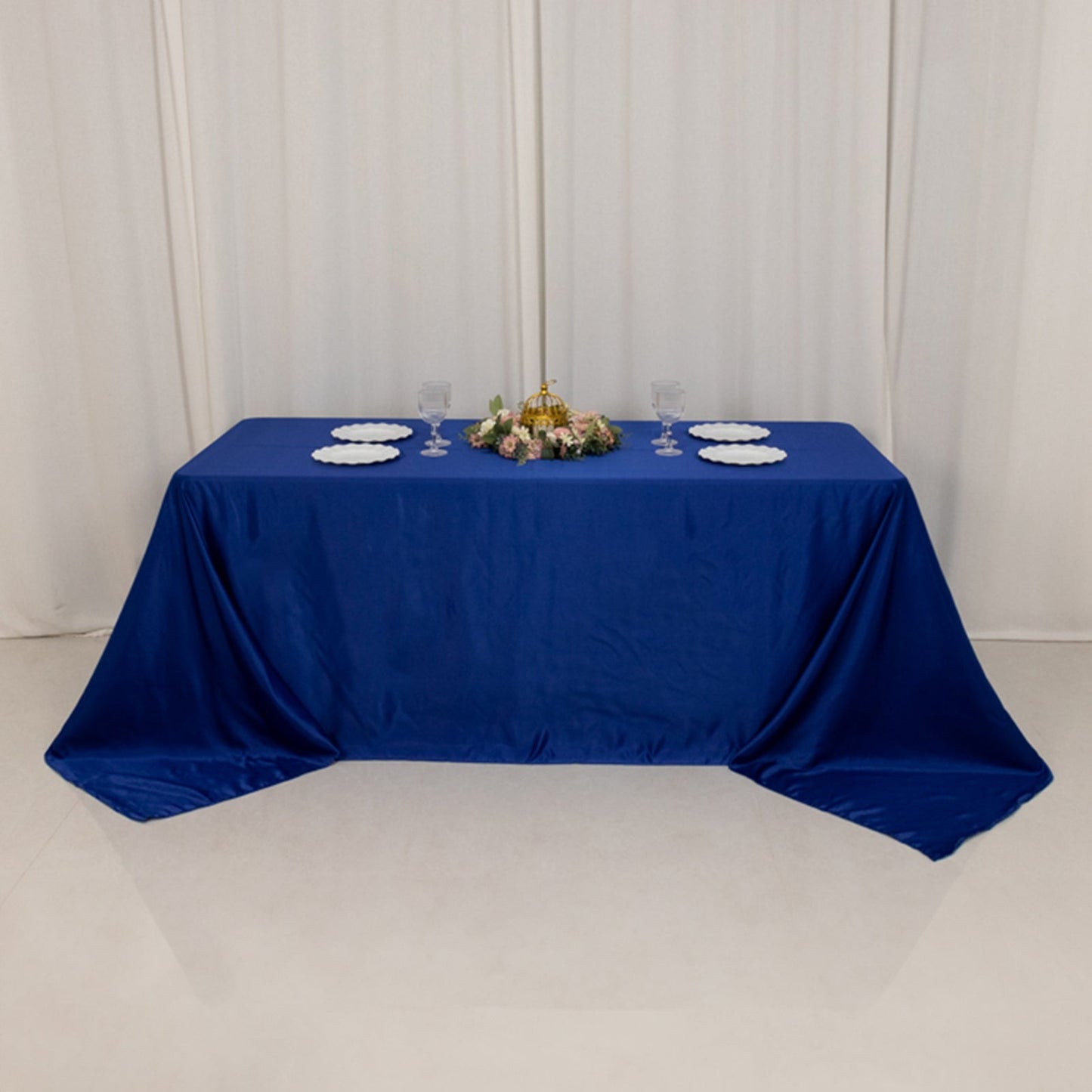 Lamour Satin 90"x132" Rectangle Tablecloth Royal Blue - Soft & Silk-Like Seamless Table Cover