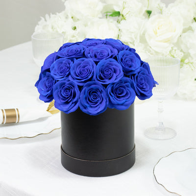Royal Blue Prearranged Rose Centerpiece Arrangement 27pcs Roses with Black Round Gift Box - Decorations