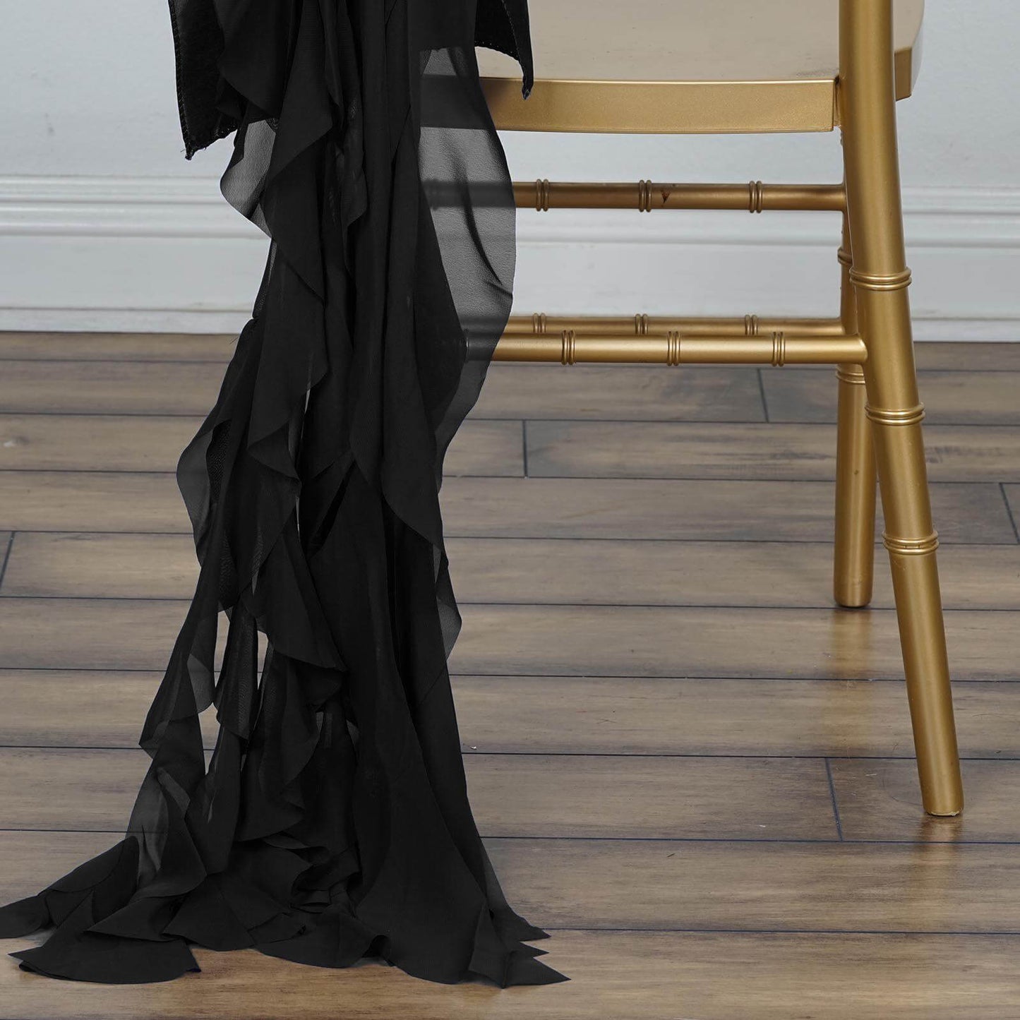 Chiffon Chair Sash with Curly Design Black - Stylish Event Decor for Weddings & Gatherings