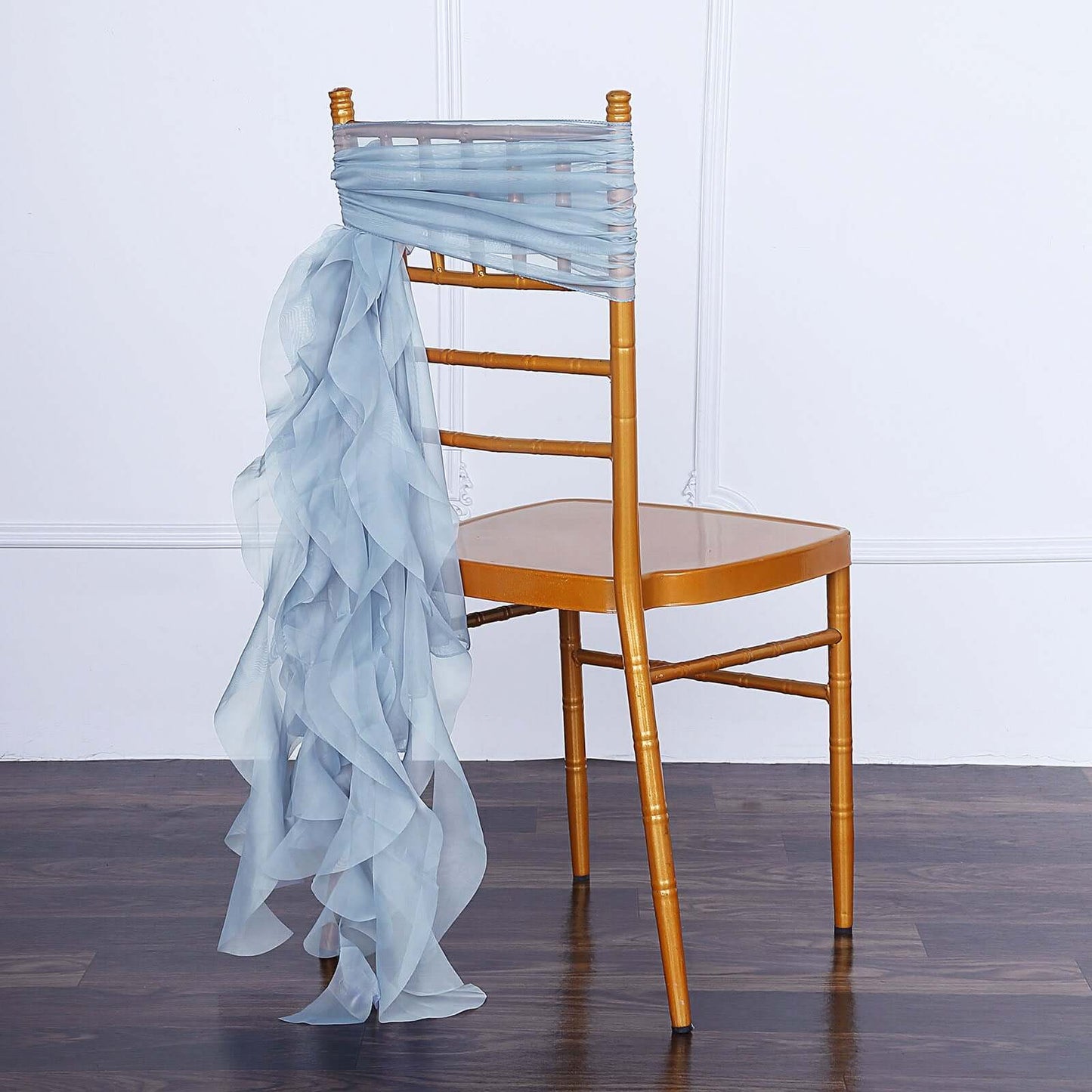 1 Set Chiffon Hoods Chair Sashes with Willow Ruffles Design Dusty Blue - Stylish Chair Bow Decor
