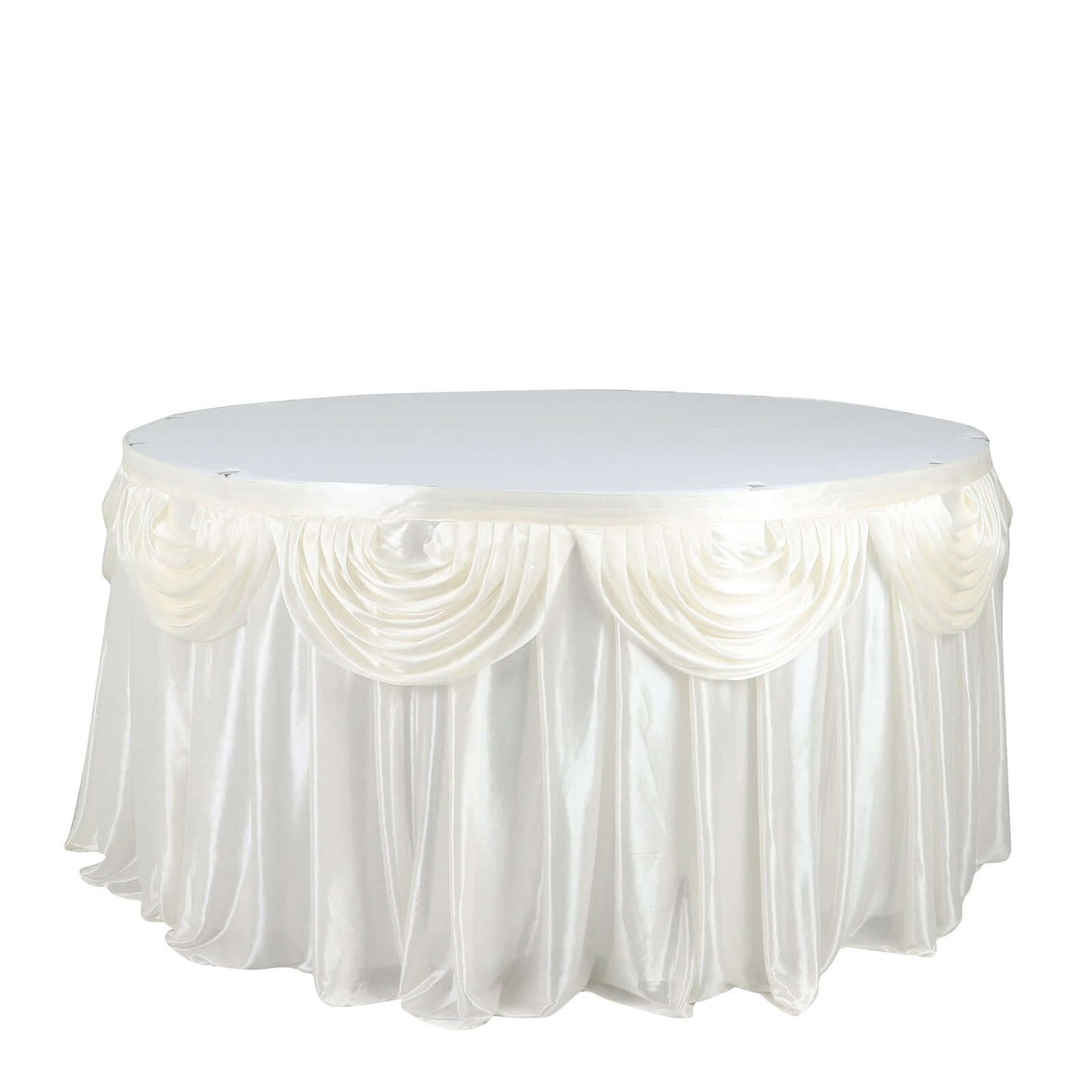 Satin 14ft Table Skirt Ivory - Pleated Double Drape Table Cover