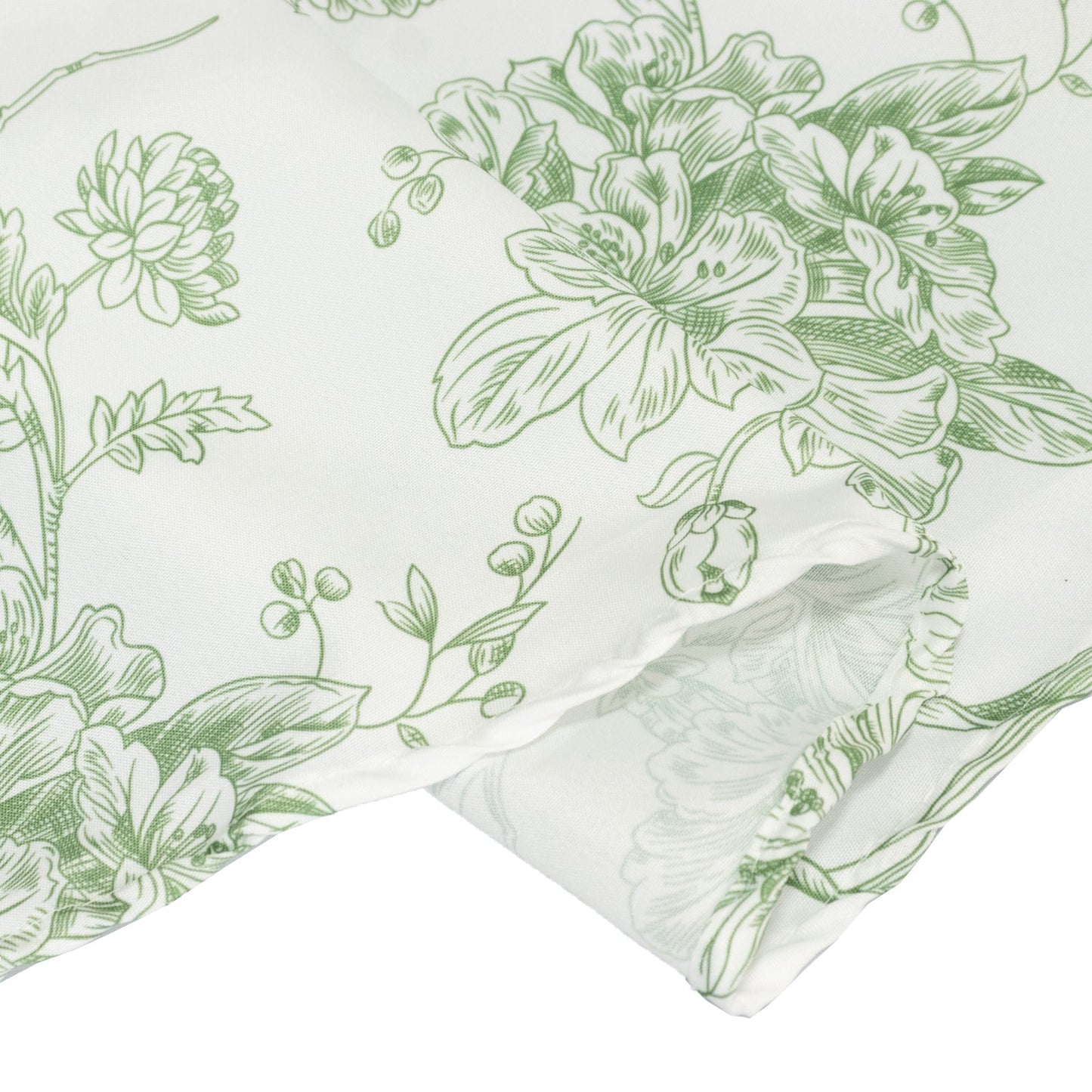 Polyester 132" Round Tablecloth White - Dusty Sage Green French Toile Pattern for Chic Weddings