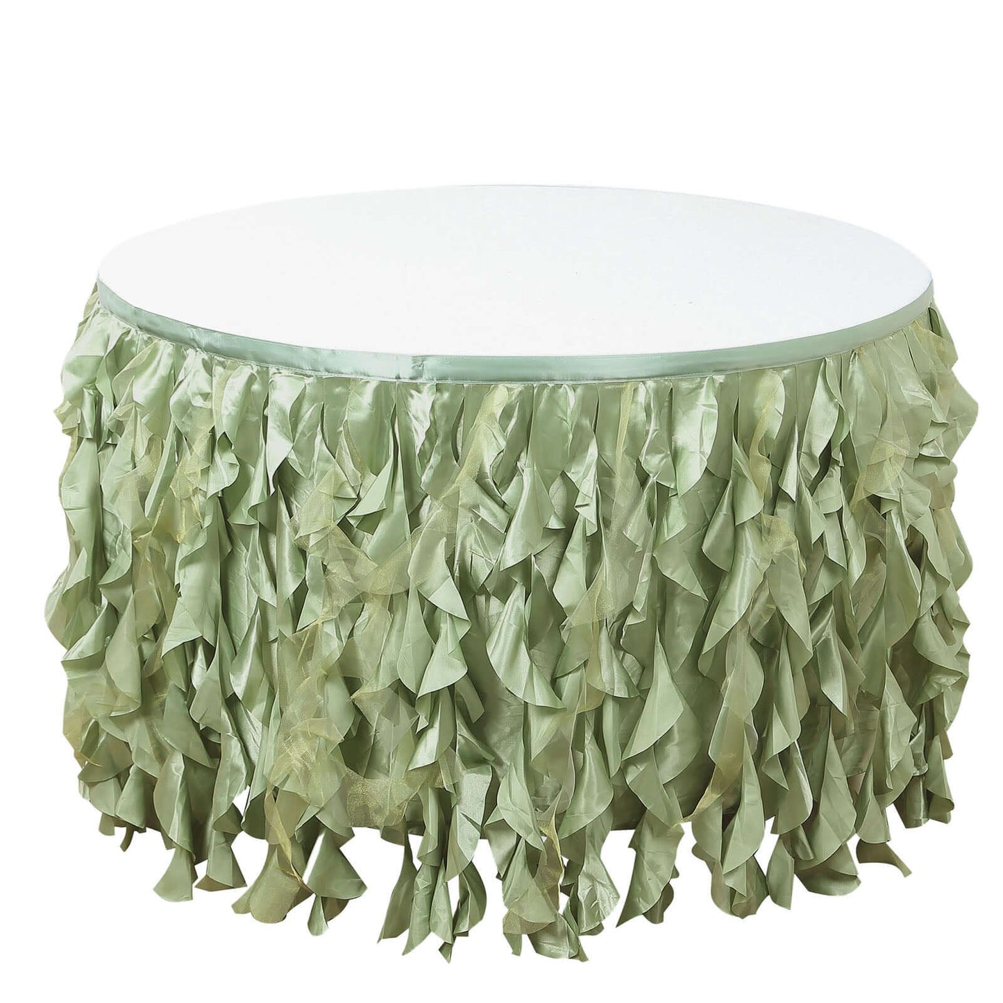 Taffeta 14ft Table Skirt Sage Green - Cascading Curly Willow Style Table Cover