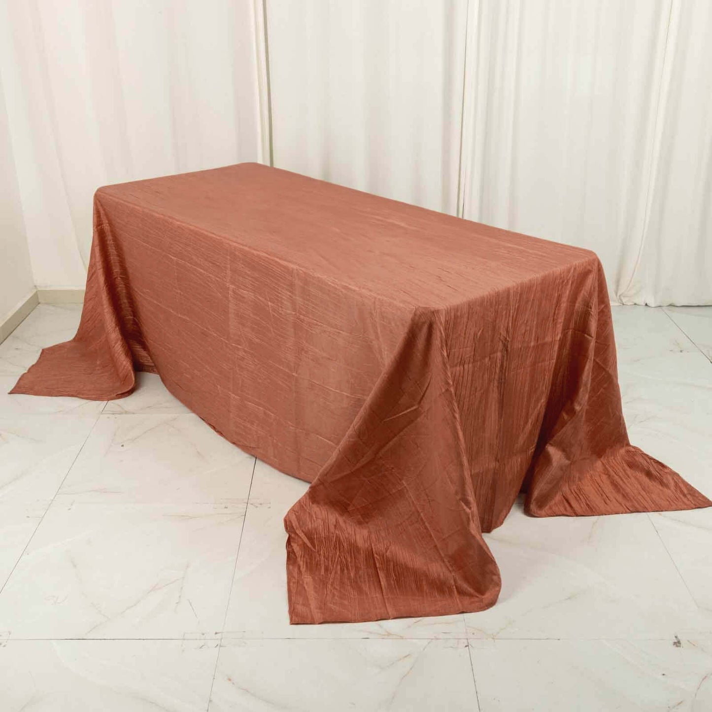 Taffeta 90"x132" Rectangle Tablecloth Terracotta (Rust) - Seamless Accordion Crinkle Table Cover