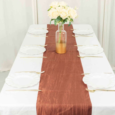 Taffeta 12"x108" Table Runner Terracotta (Rust) - Accordion Crinkle Design