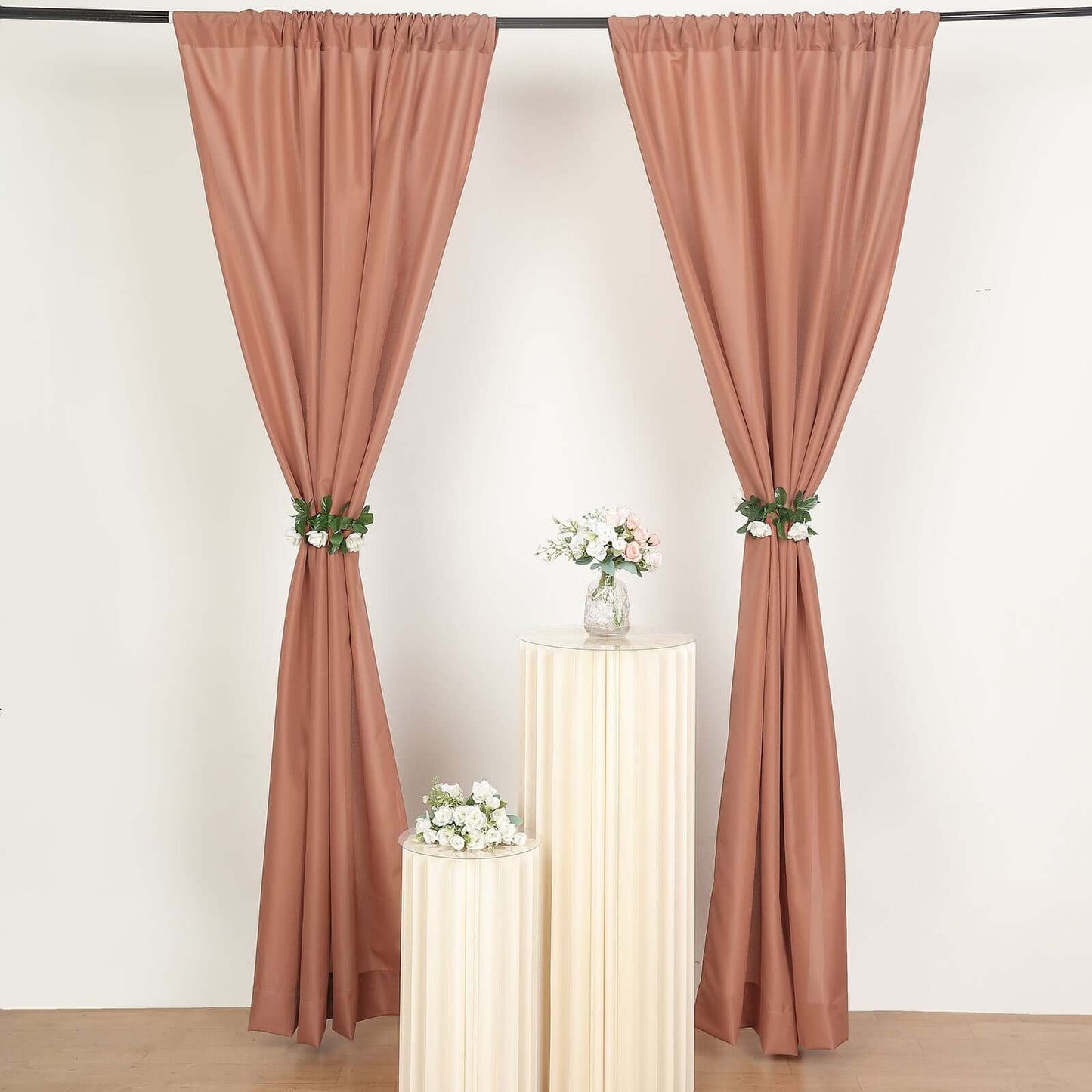2 Pack Terracotta (Rust) Polyester Event Curtain Drapes, 10ftx8ft Backdrop Event Panels With Rod Pockets 130 GSM