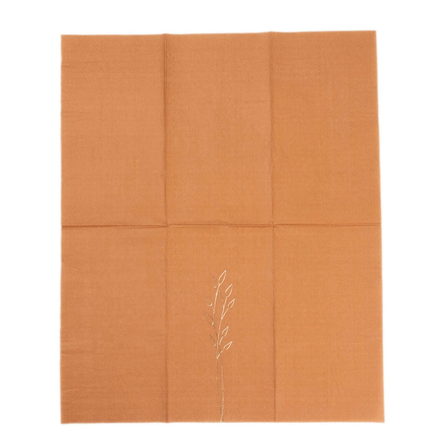 50-Pack Paper Dinner Napkins Terracotta (Rust) with Gold Embossed Leaf - Stylish 2-Ply Disposable Napkins for Weddings 18GSM