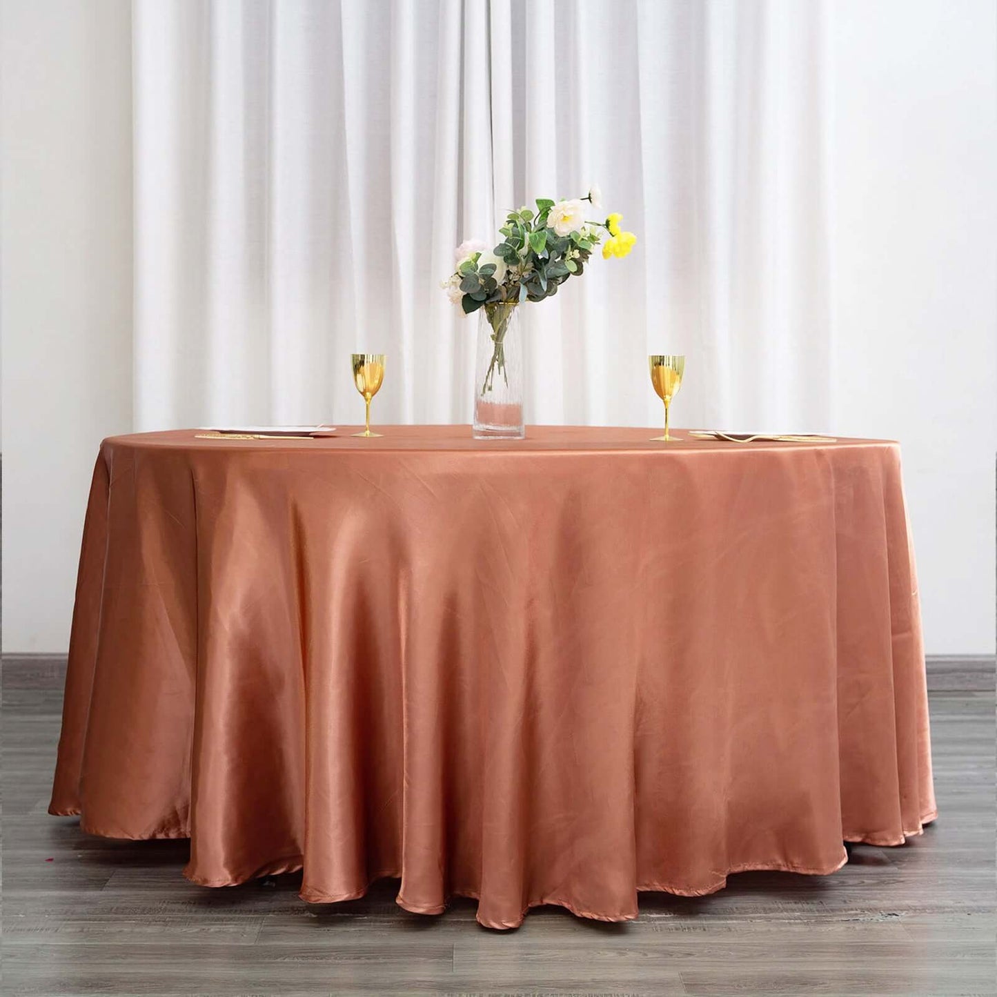 Satin 120" Round Tablecloth Terracotta (Rust) - Stylish Seamless Table Cover
