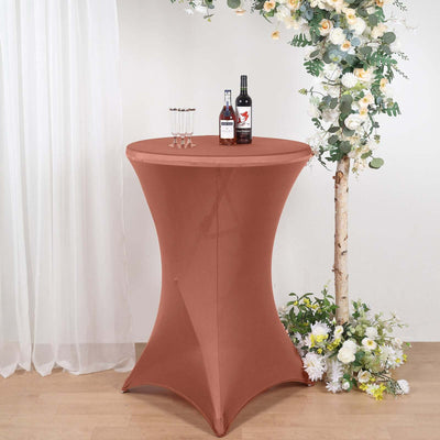 Spandex 30" Round Cocktail Table Cover Terracotta (Rust) - Easy to Maintain Stretch Fitted Highboy Tablecloth
