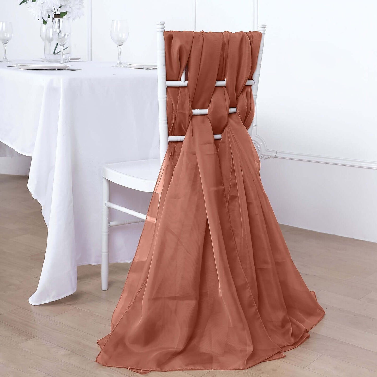 5 Pack Chiffon Chair Sashes Terracotta (Rust) - Soft & Lightweight Designer Chair Bows 22"x78"