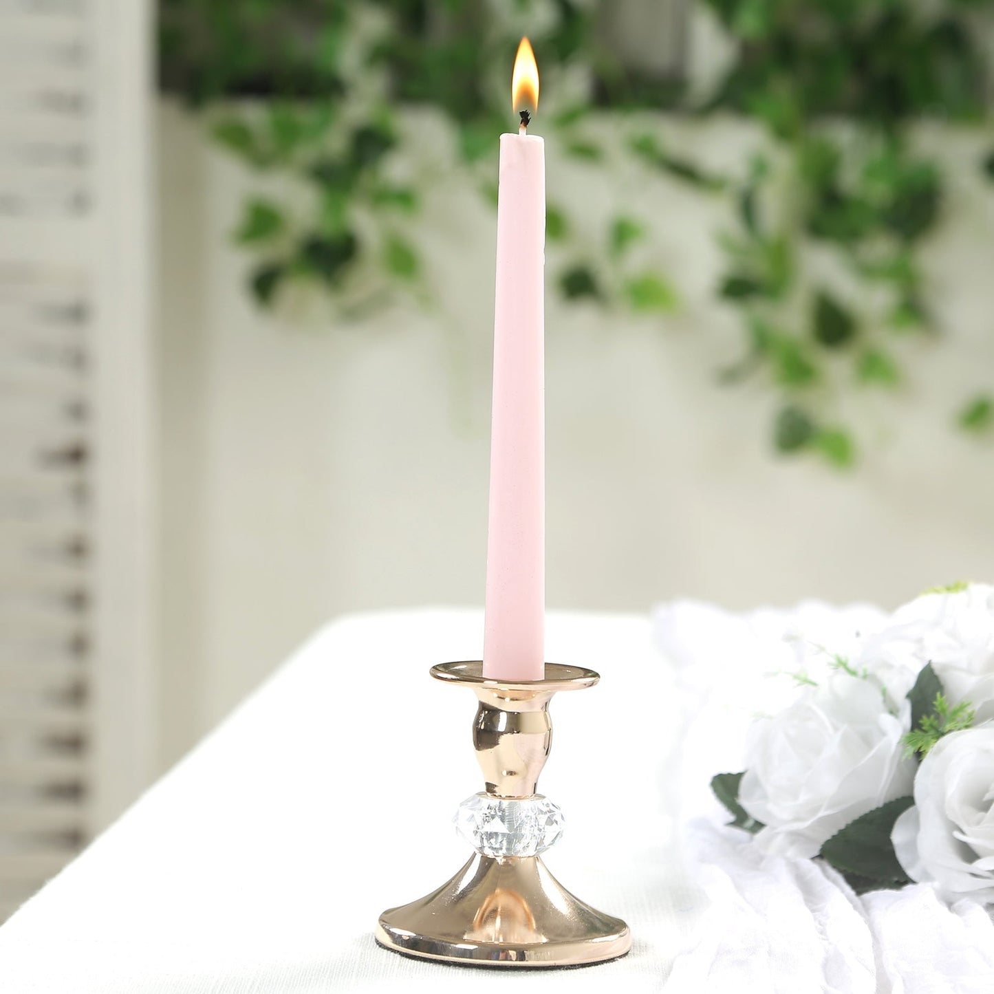 6 Pack 3.5" Gold Metal Taper Candle Holders with Crystal Ball Center, Vintage Candlestick Stands
