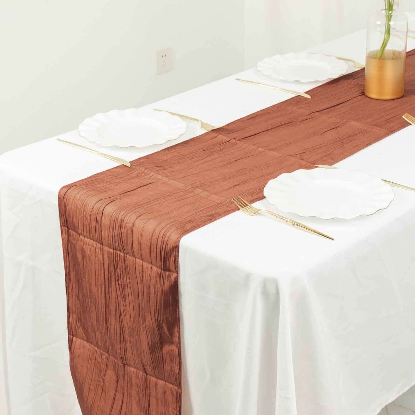 Taffeta 12"x108" Table Runner Terracotta (Rust) - Accordion Crinkle Design