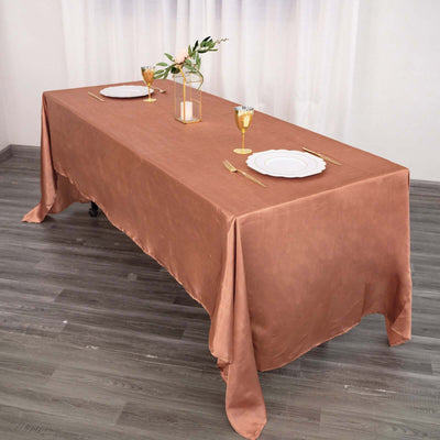 Satin Rectangular 60"x126" Tablecloth Terracotta (Rust) - Smooth and Lustrous Table Cover