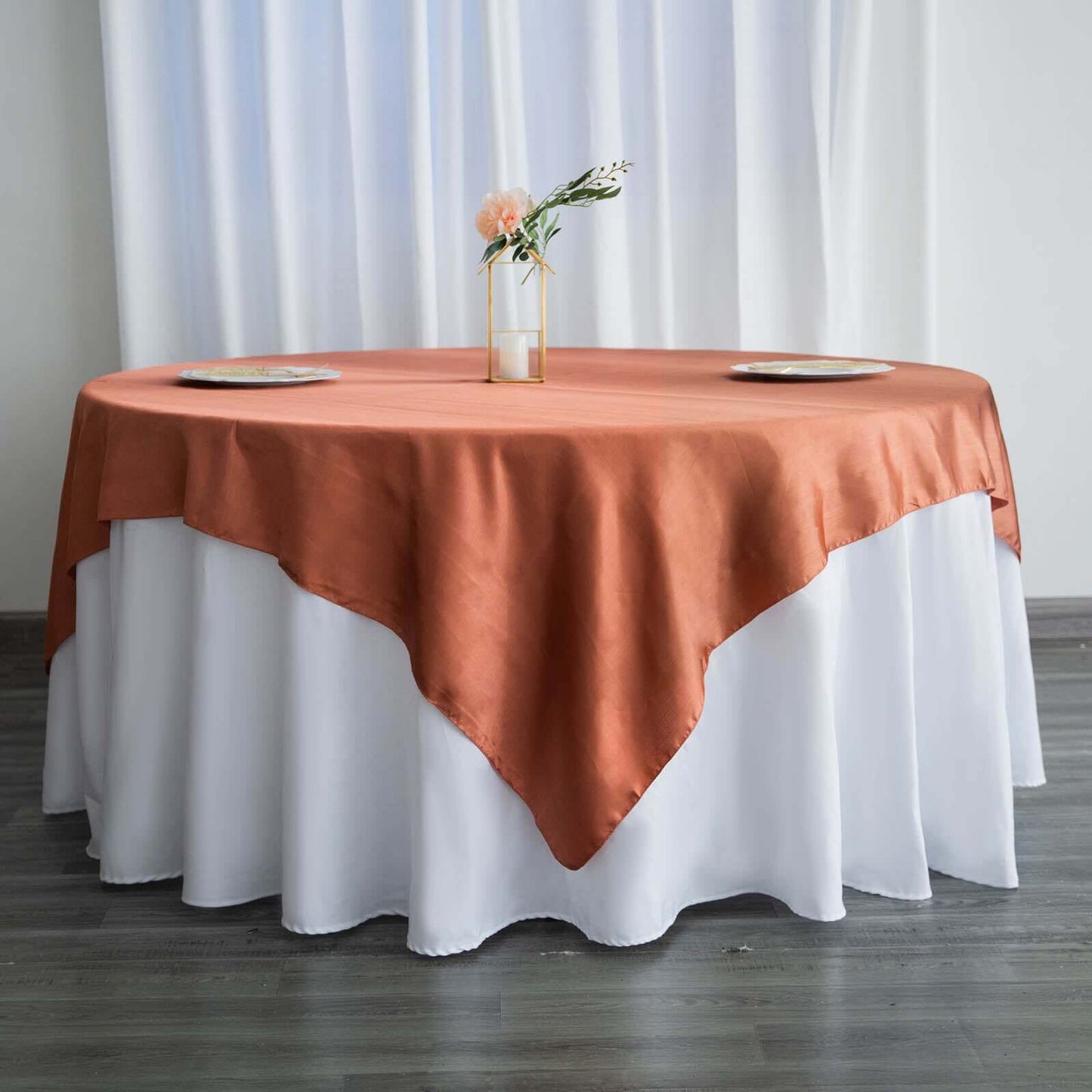 Satin 72"x72" Table Overlay Square Tablecloth Terracotta (Rust) - Smooth Finish Table Cover