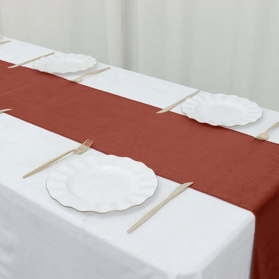 Premium Velvet 12"x108" Table Runner Terracotta (Rust) - Sheen Finish Reusable Table Decor