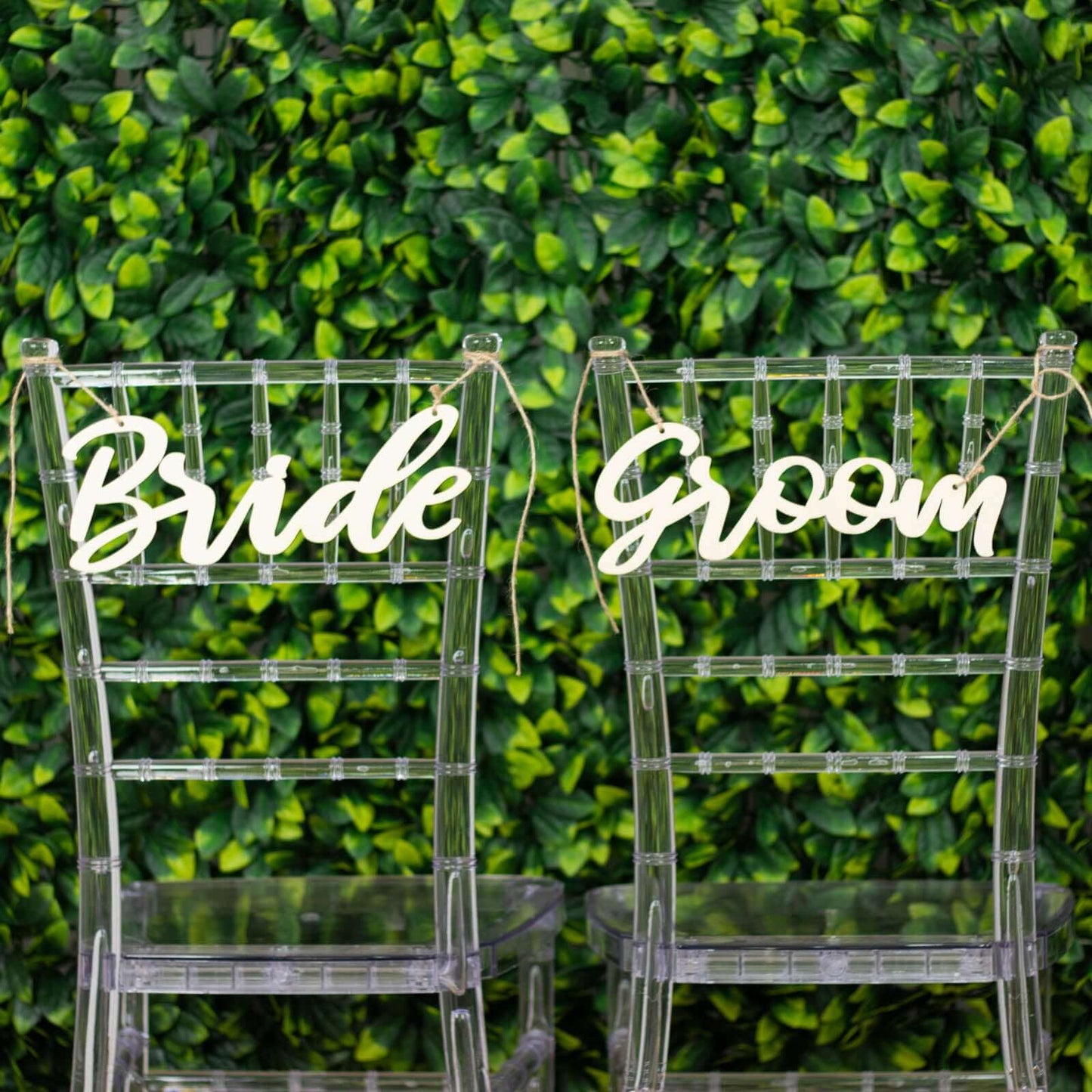 Set of 2 Bride and Groom Chair Signs Natural Wood - Charming Calligraphy Wall Hanging Wedding Decor & Props 12"x5"
