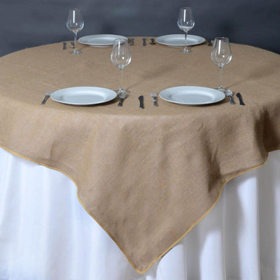 Natural Jute 72"x72" Table Overlay Square Tablecloth - Rustic Design for Authentic Vintage Decor