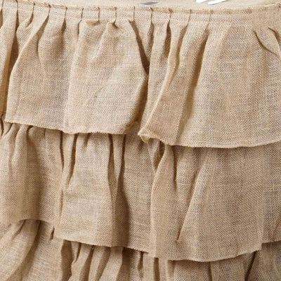 Burlap 14ft Table Skirt Natural 3 Tier Ruffled Design for Rustic Weddings & Country Events