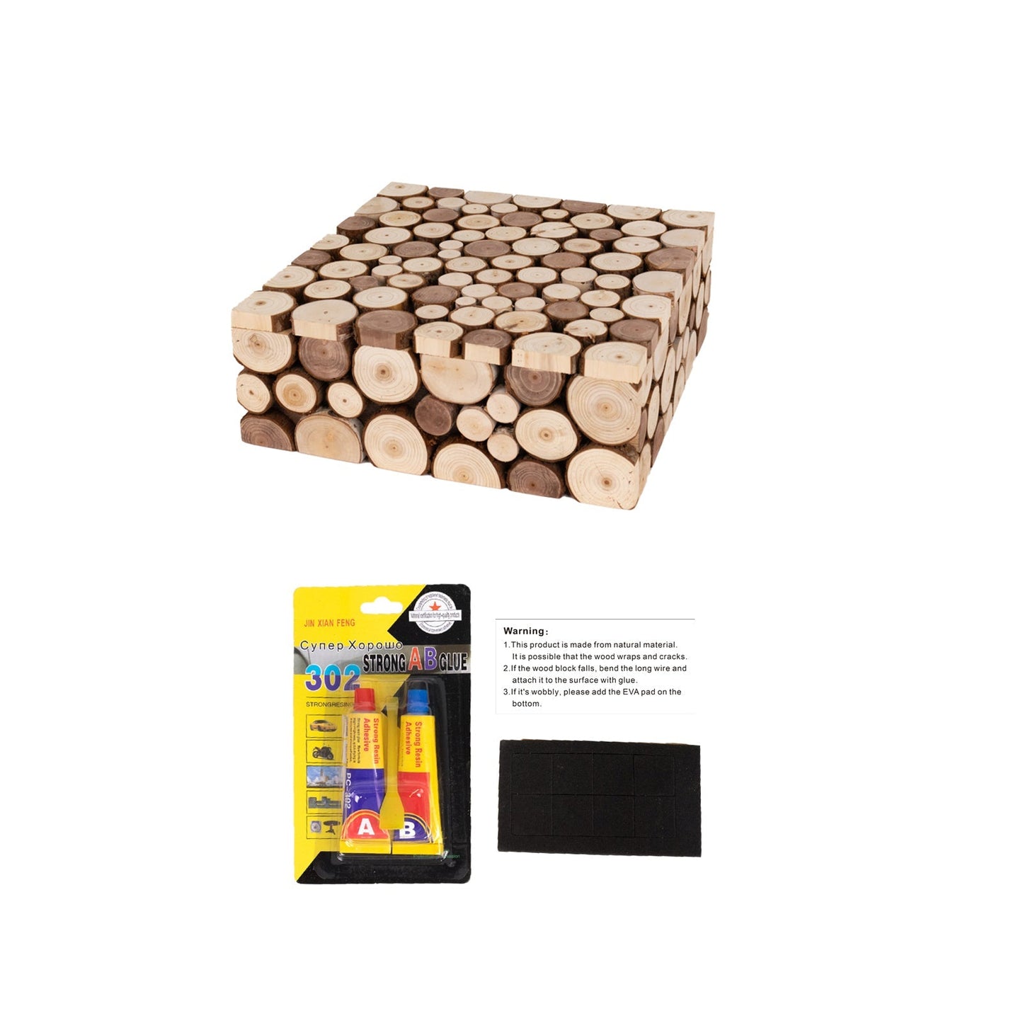 Wooden Cake Stand 14"x14" Square Design Rustic Natural Slices - Farmhouse Display Box Pedestal Riser