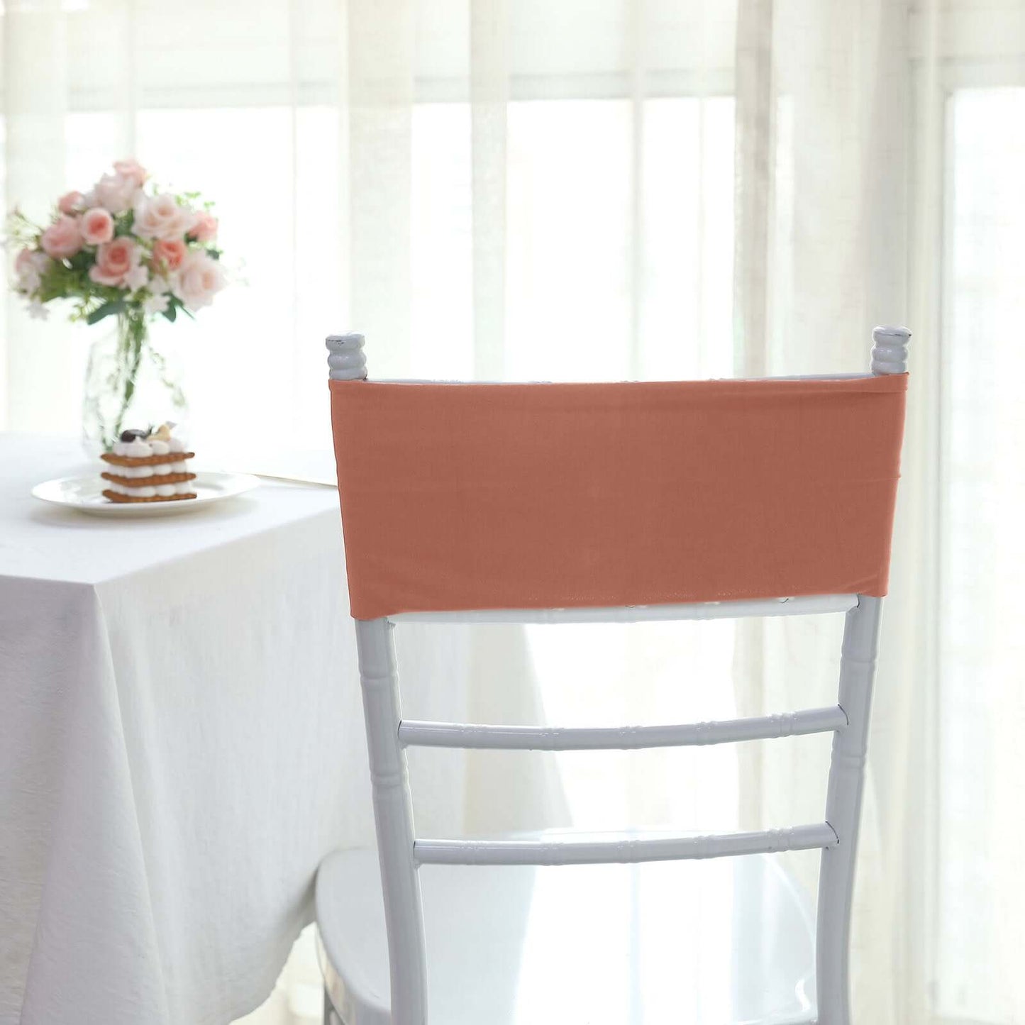 5 Pack Stretch Spandex Chair Sashes Terracotta (Rust) - Fitted Finish Two Ply Heavy Duty Chair Bands 5"x12"