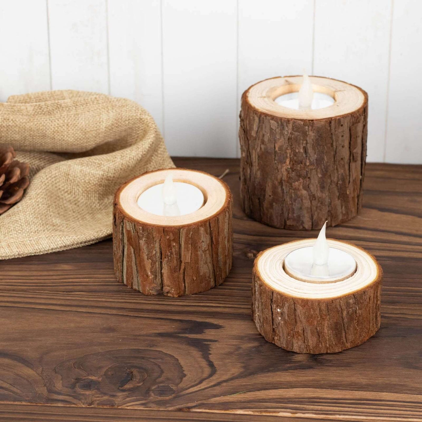 Set of 3 Rustic Wood Slice Votive Candle Holders - Tree Branch Wedding Table DÃ©cor 2.75", 1.5", 1.25"