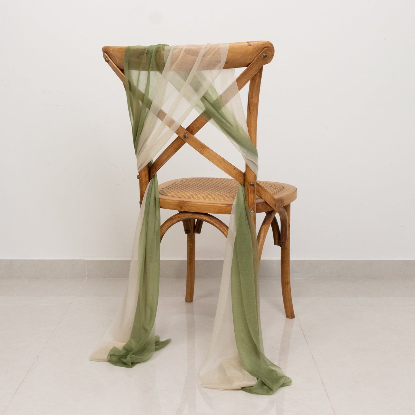 20-Pack Sheer Chair Drape Decor in Dusty Sage Green and Beige â€“ 9ft Shimmer Sash, Wrinkle-Free