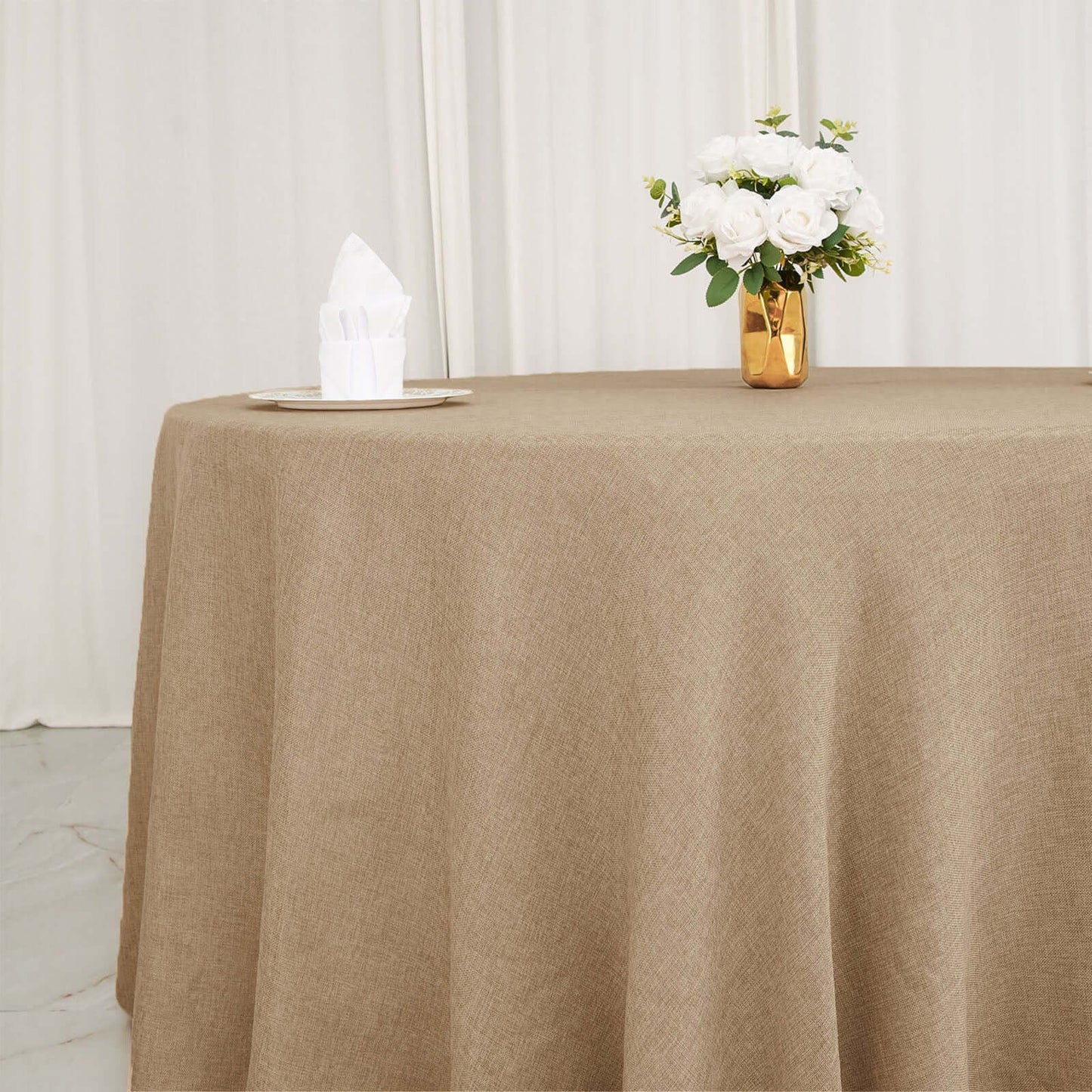 Faux Burlap Jute 108" Round Tablecloth Natural - Rustic Event Table Linen