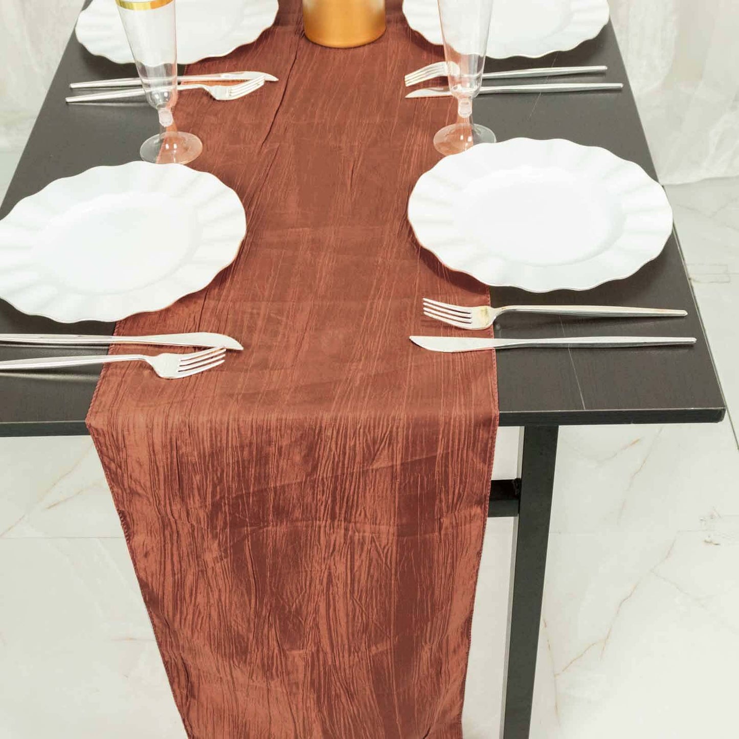 Taffeta 12"x108" Table Runner Terracotta (Rust) - Accordion Crinkle Design