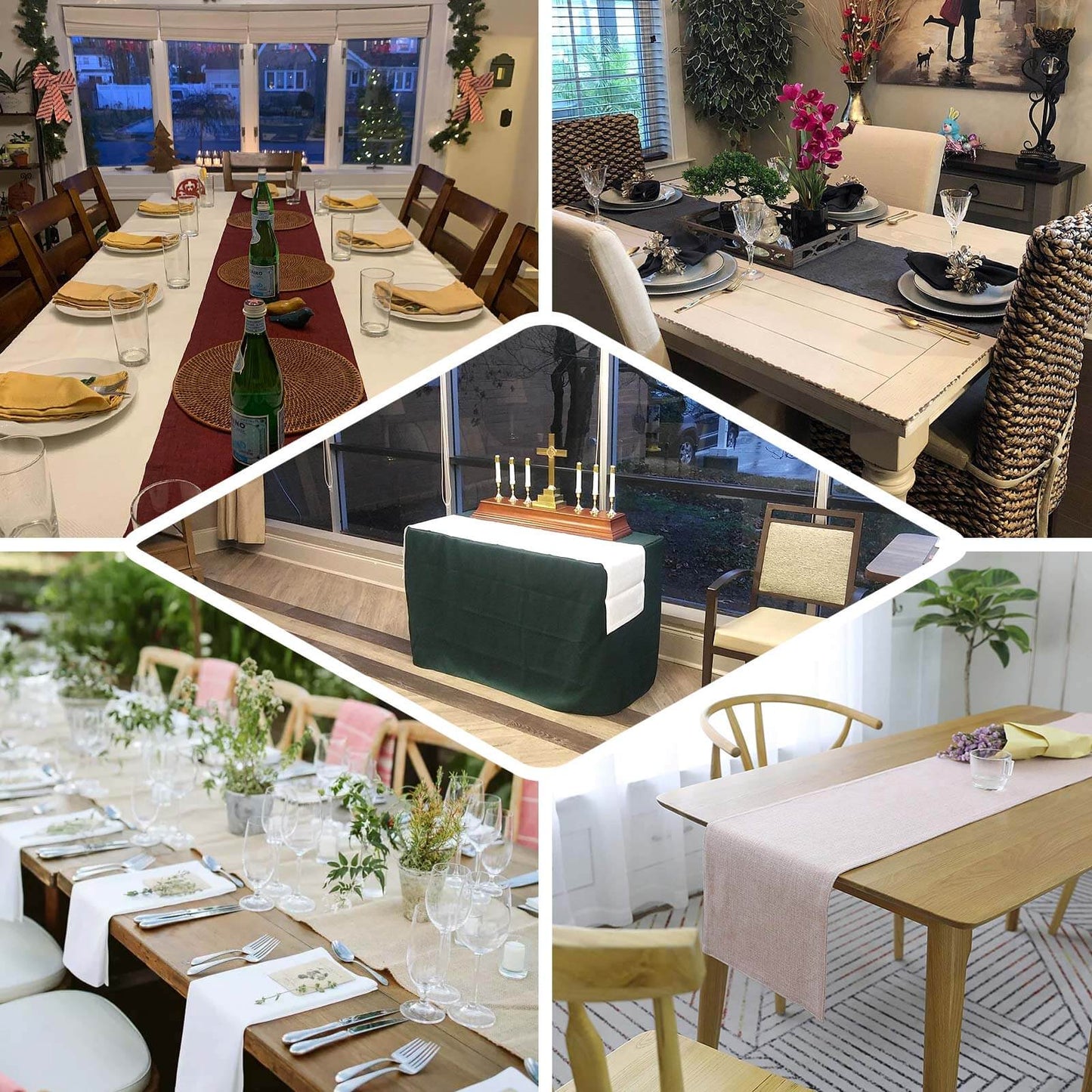 Faux Linen 14"x108" Table Runner Sage Green - Rustic Style Table Decor