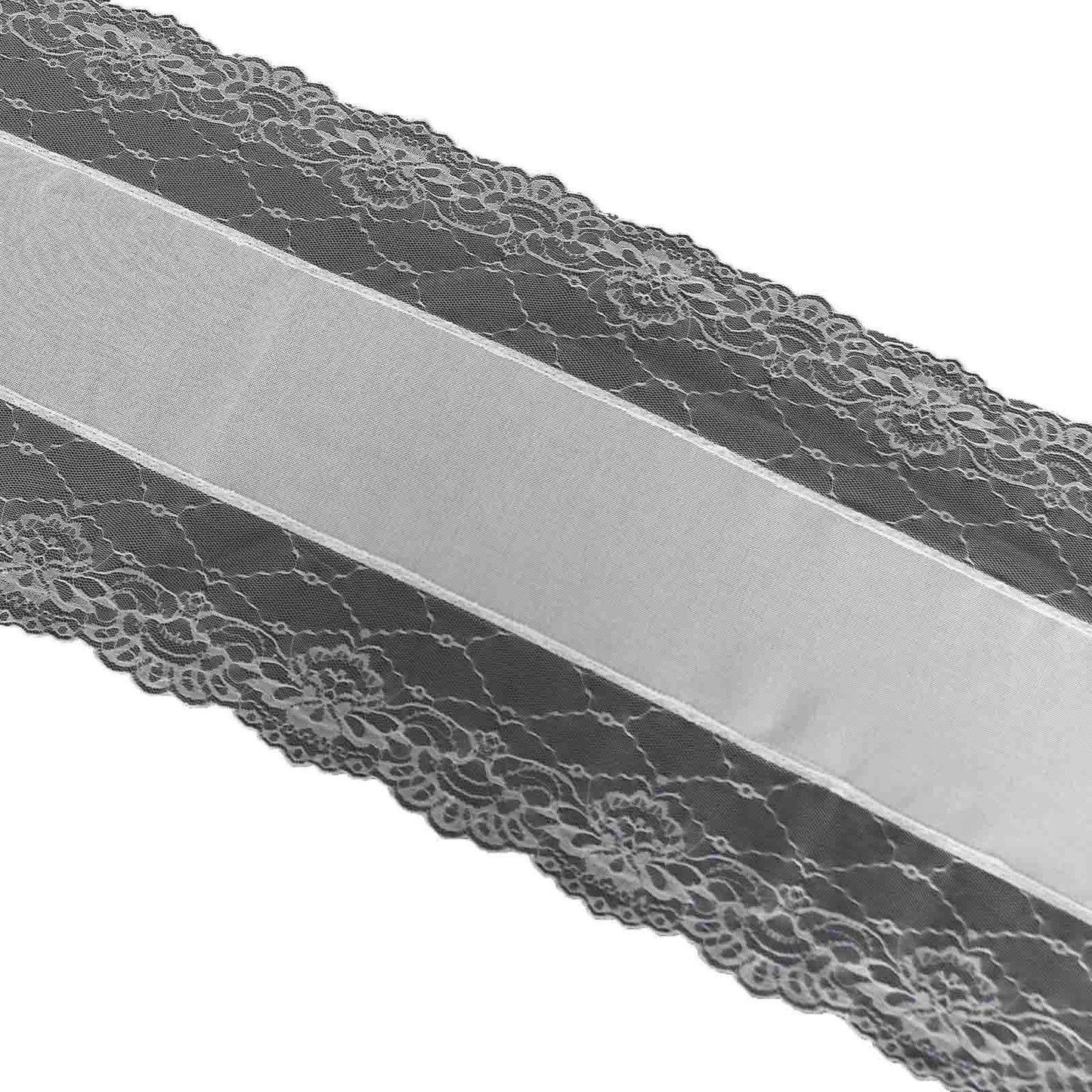 Faux Burlap Jute 16"x108" Table Runner White With Lace Edging - Rustic Farmhouse Table Linen