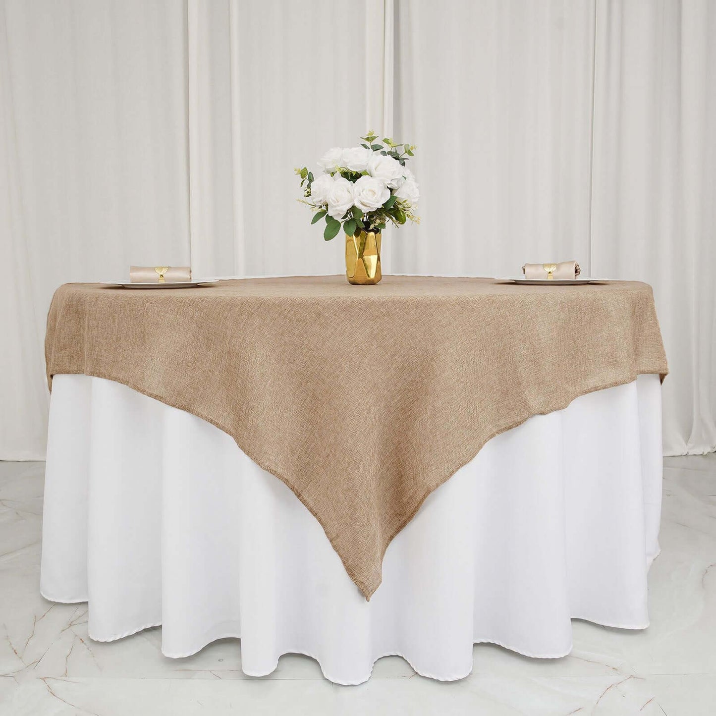 Faux Burlap Jute 54"x54" Table Overlay Square Tablecloth Natural - Rustic Event Table Linen