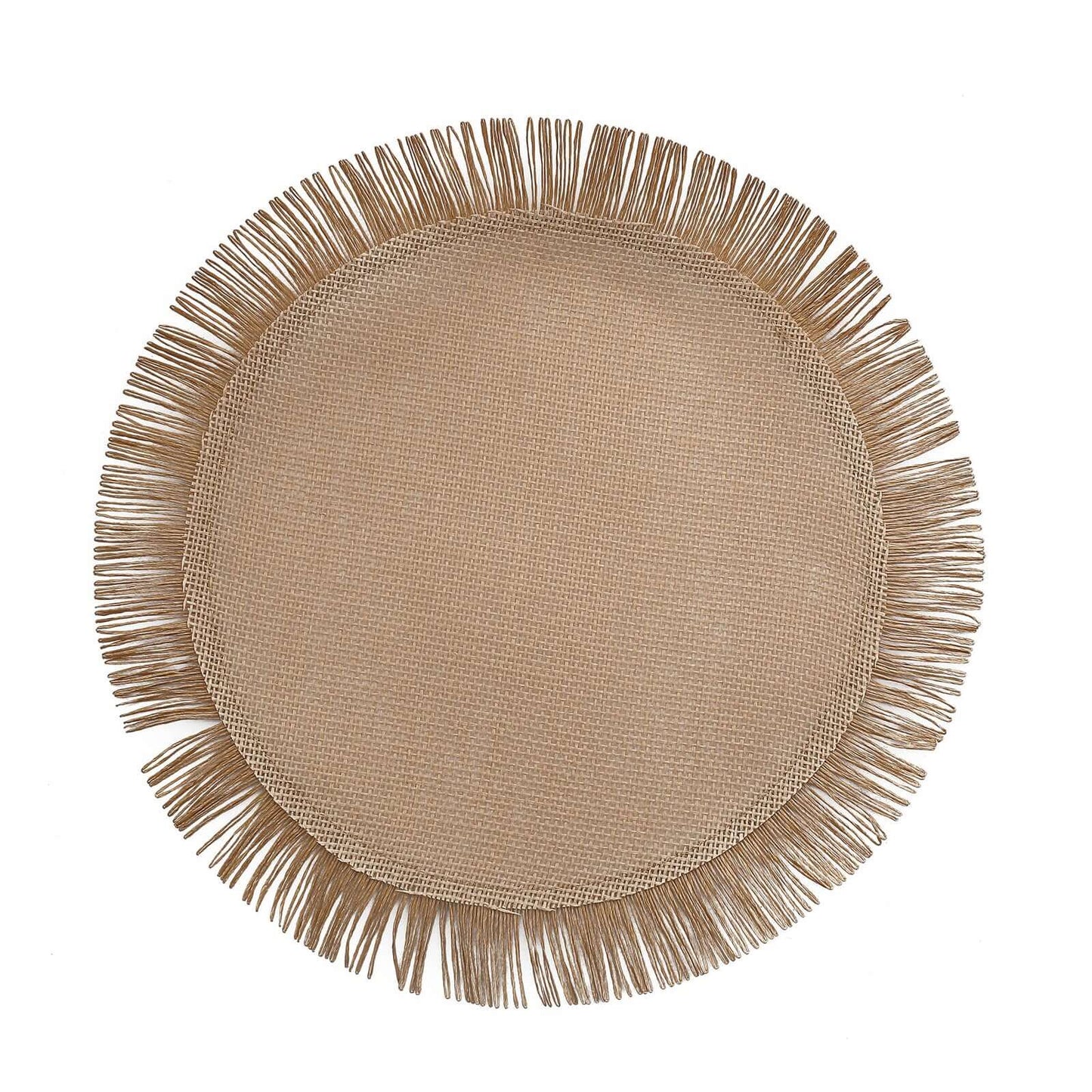 4-Pack Placemats Fringe Edge Design Natural Jute Round - Rustic Boho Chic Burlap Table Decor 16"