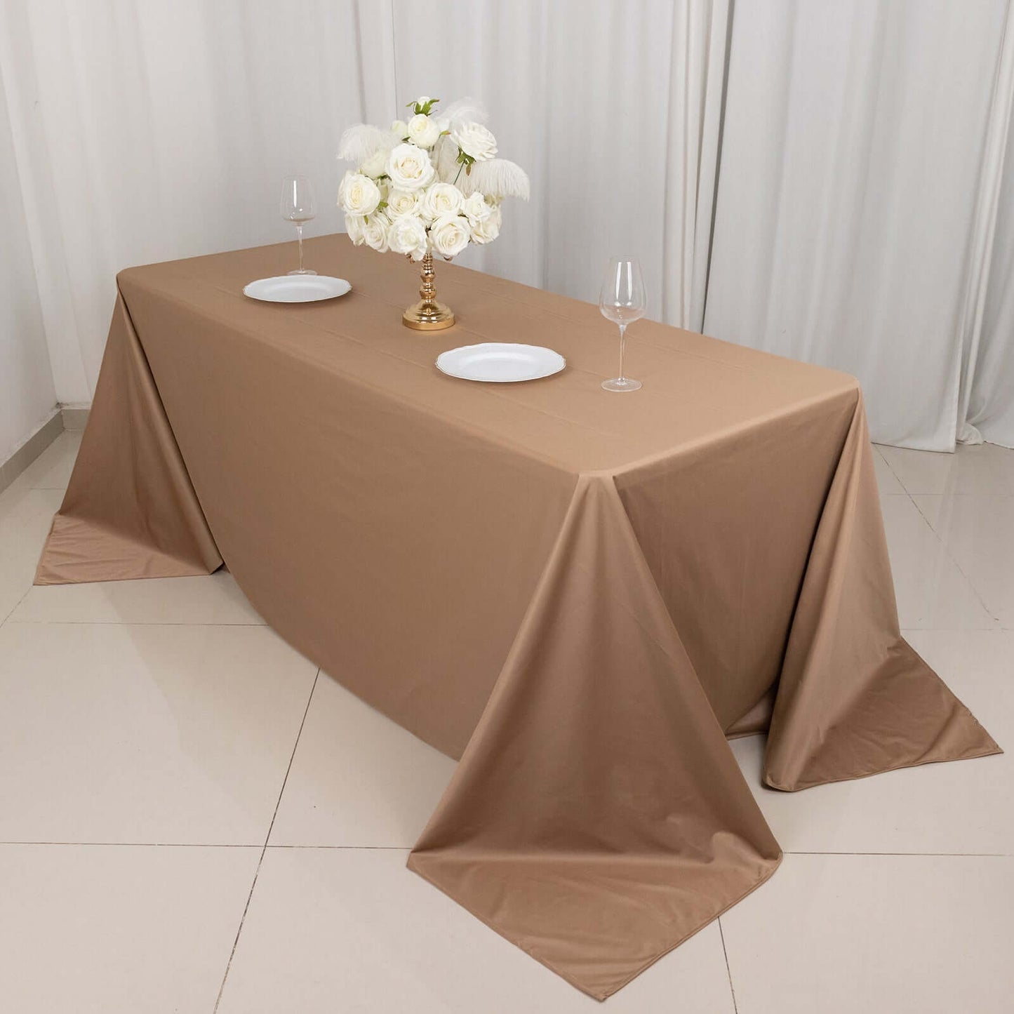 Scuba Rectangular 90"x132" Tablecloth Nude - Wrinkle Free, Stain Resistant & Seamless Table Cover