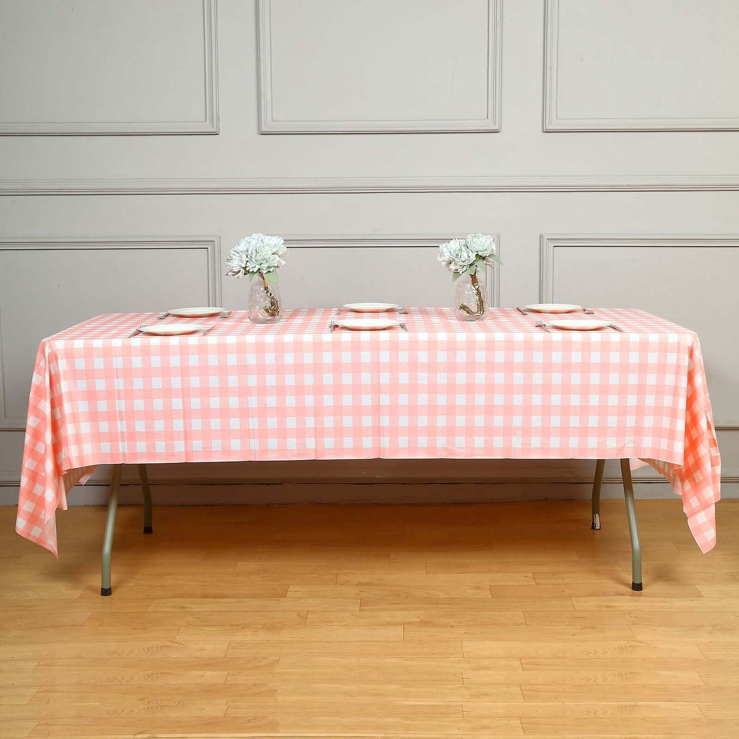 5-Pack Plastic Table Covers Pink Checkered Rectangle - Durable PVC Disposable Covers for Events 54"x108"