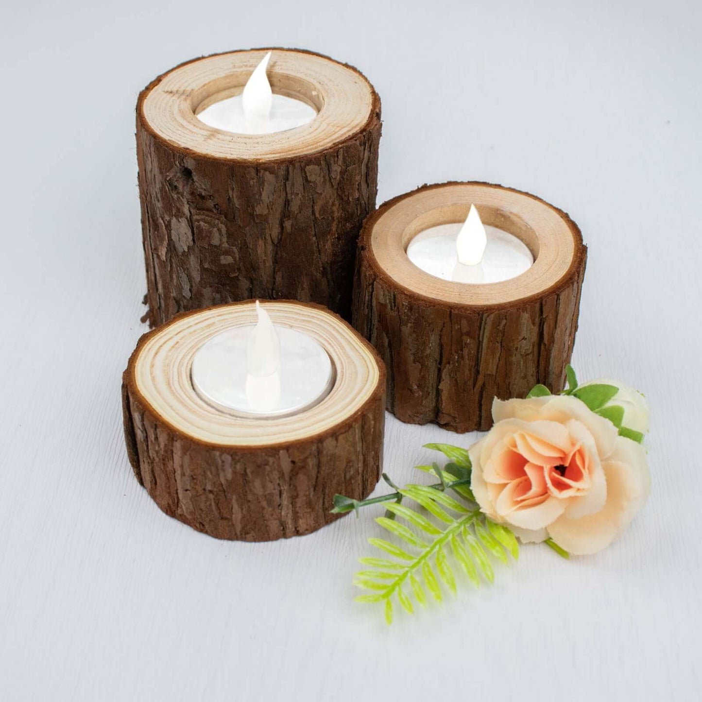 Set of 3 Rustic Wood Slice Votive Candle Holders - Tree Branch Wedding Table DÃ©cor 2.75", 1.5", 1.25"