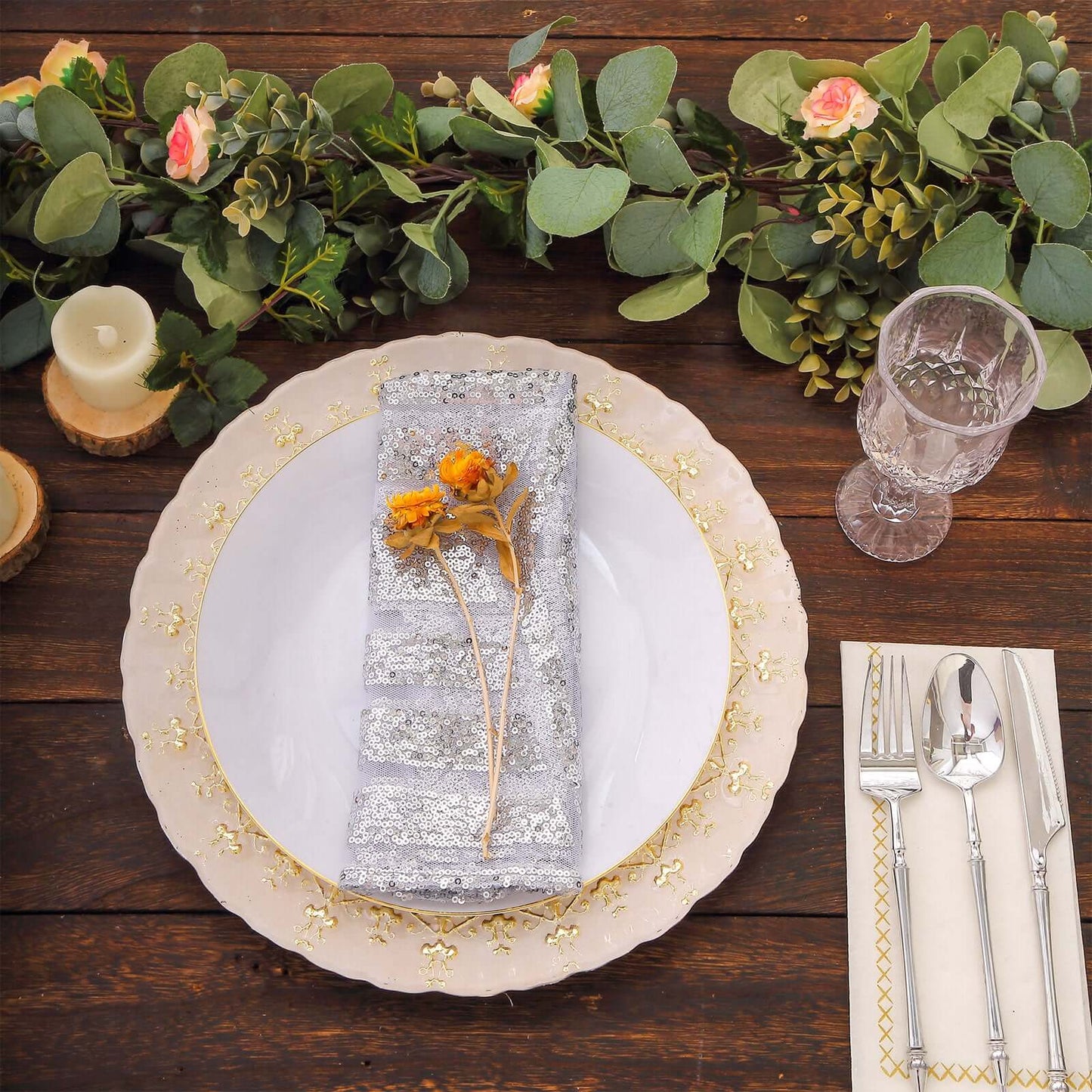 Sequin Napkins 20"x20" Silver - Diamond Pattern Reusable Napkin