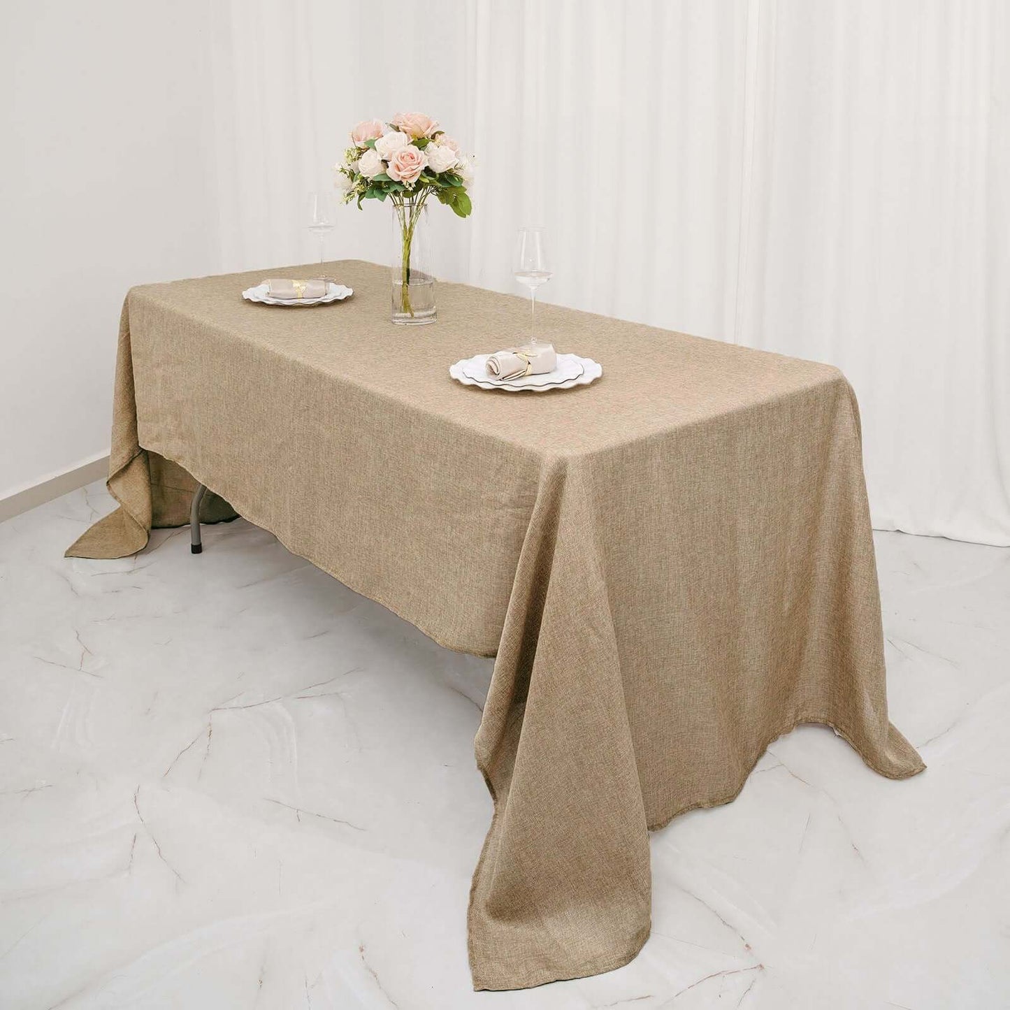 Faux Burlap Jute 60"x126" Rectangle Tablecloth Natural - Rustic Event Table Linen