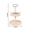 2-Tier Wooden Serving Tray Stand Beaded Design with Metal Handle Natural - Round Rustic Farmhouse Cupcake Display 17"