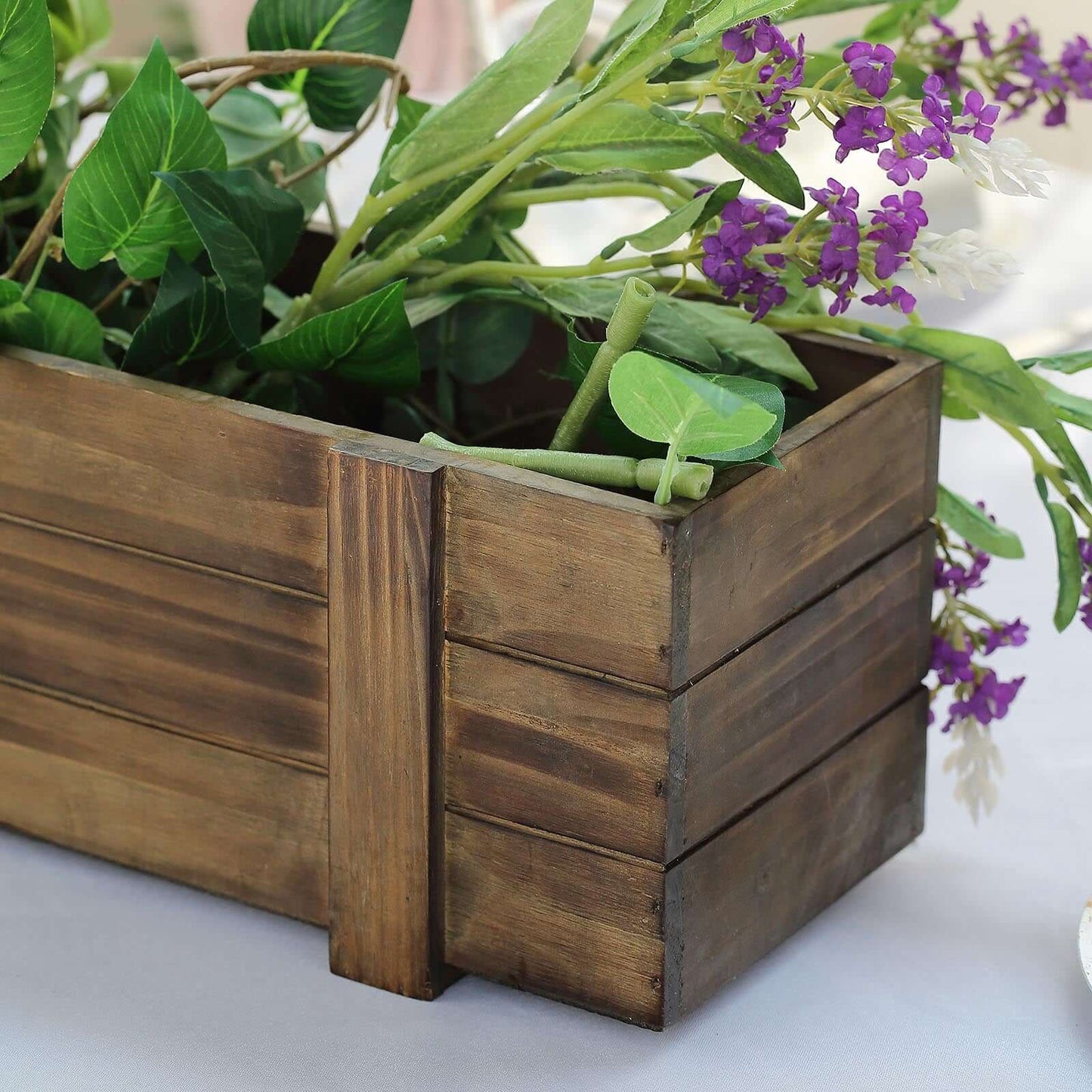 Rustic Wood Planter Box Smoked Brown - Durable Event Decor with Removable Plastic Liner 24"x6"