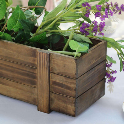 Rustic Wood Planter Box Smoked Brown - Durable Event Decor with Removable Plastic Liner 24"x6"