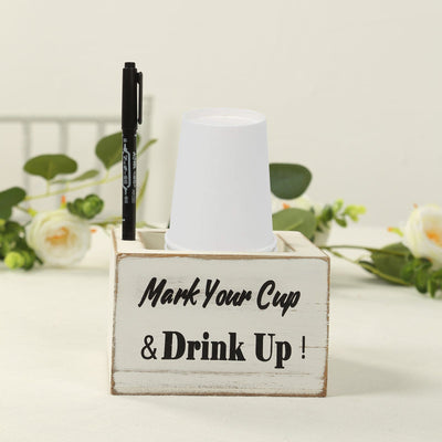 Rustic Wooden Solo Cup Holder Whitewashed with Black Marker - Farmhouse Party Dispenser Box 5.5’’ - Decorations