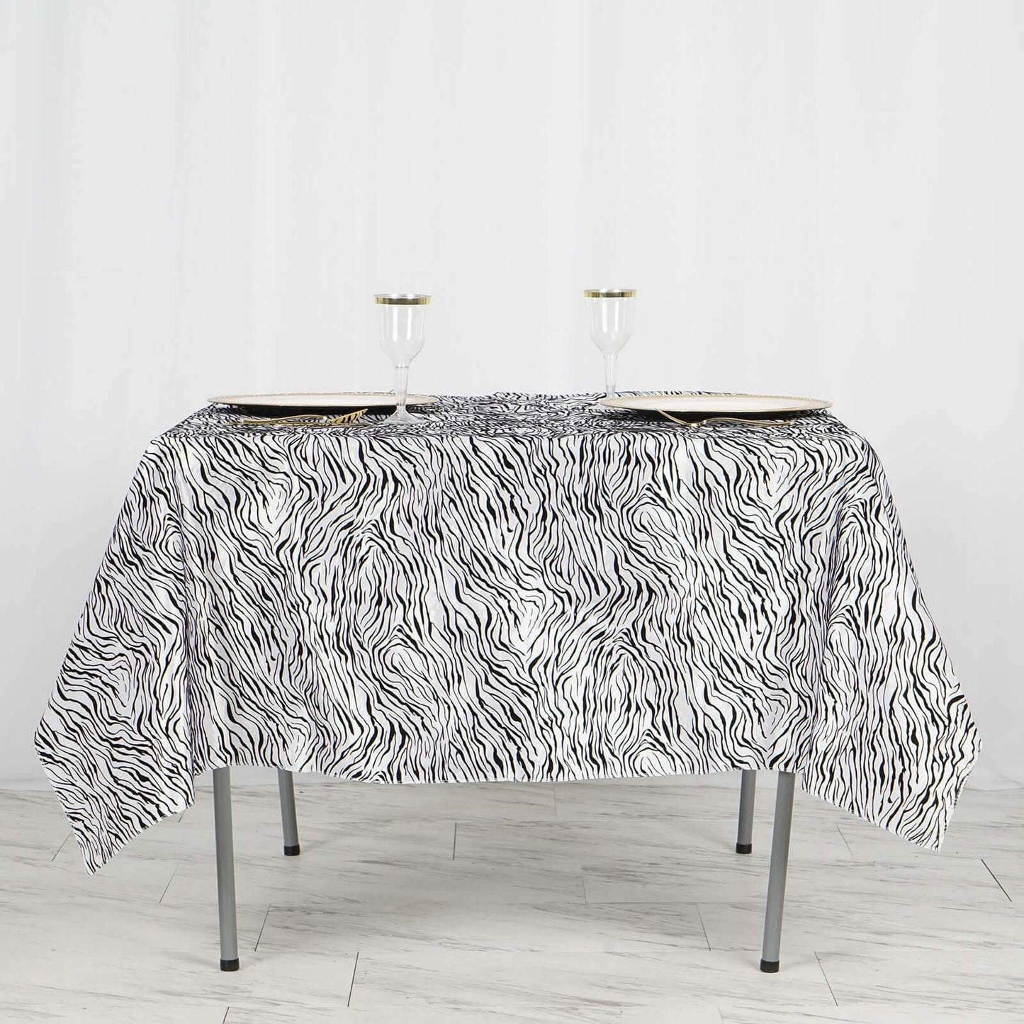 Taffeta 72"x72" Table Overlay Black and White -Tiger Print Design for Jungle Theme Parties