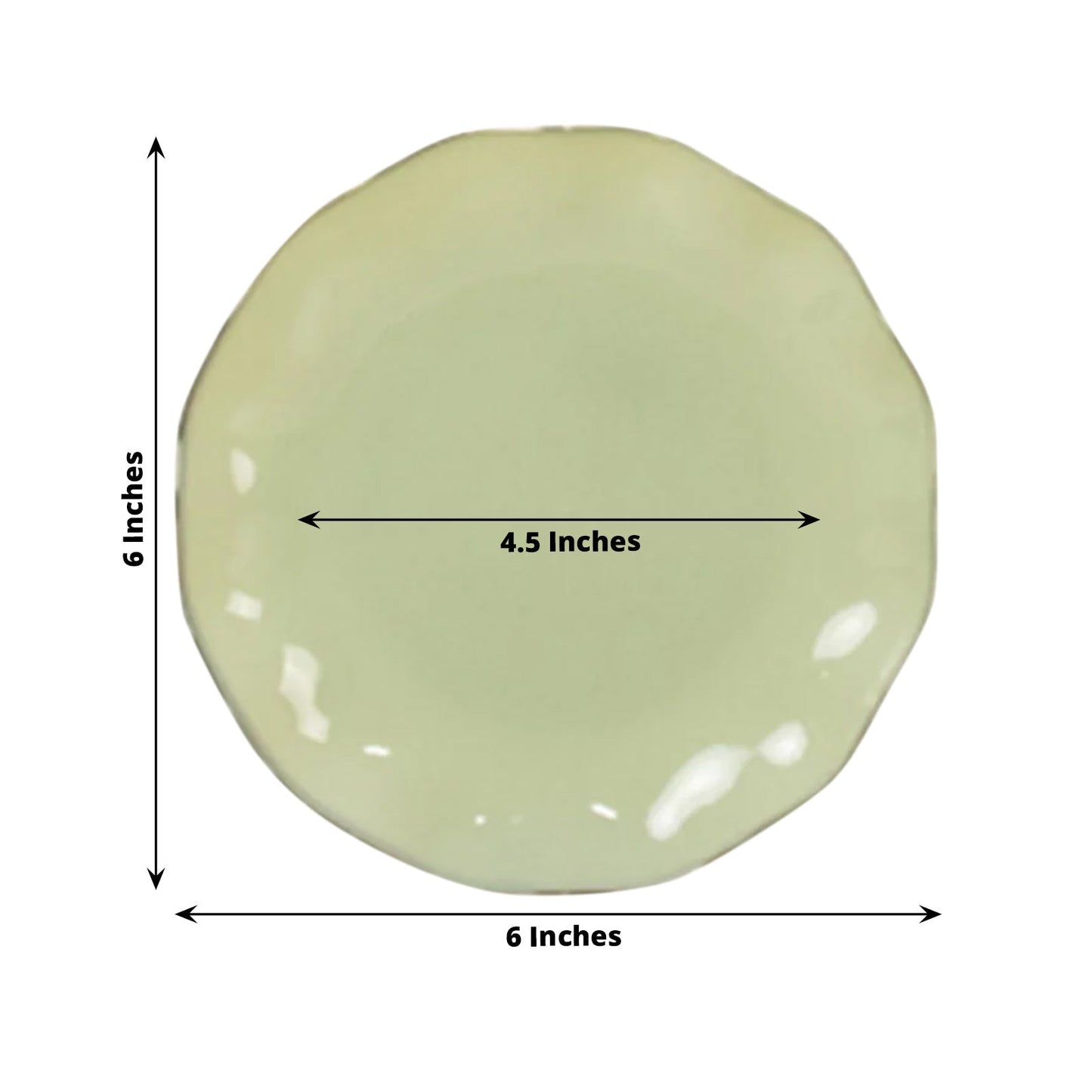 10-Pack Plastic Round 6" Dessert Plates in Sage Green Ruffled Rim with Gold Edging - Sturdy Disposable Salad Appetizer Dinnerware