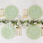 10-Pack Plastic Round 6" Dessert Plates in Sage Green Ruffled Rim with Gold Edging - Sturdy Disposable Salad Appetizer Dinnerware