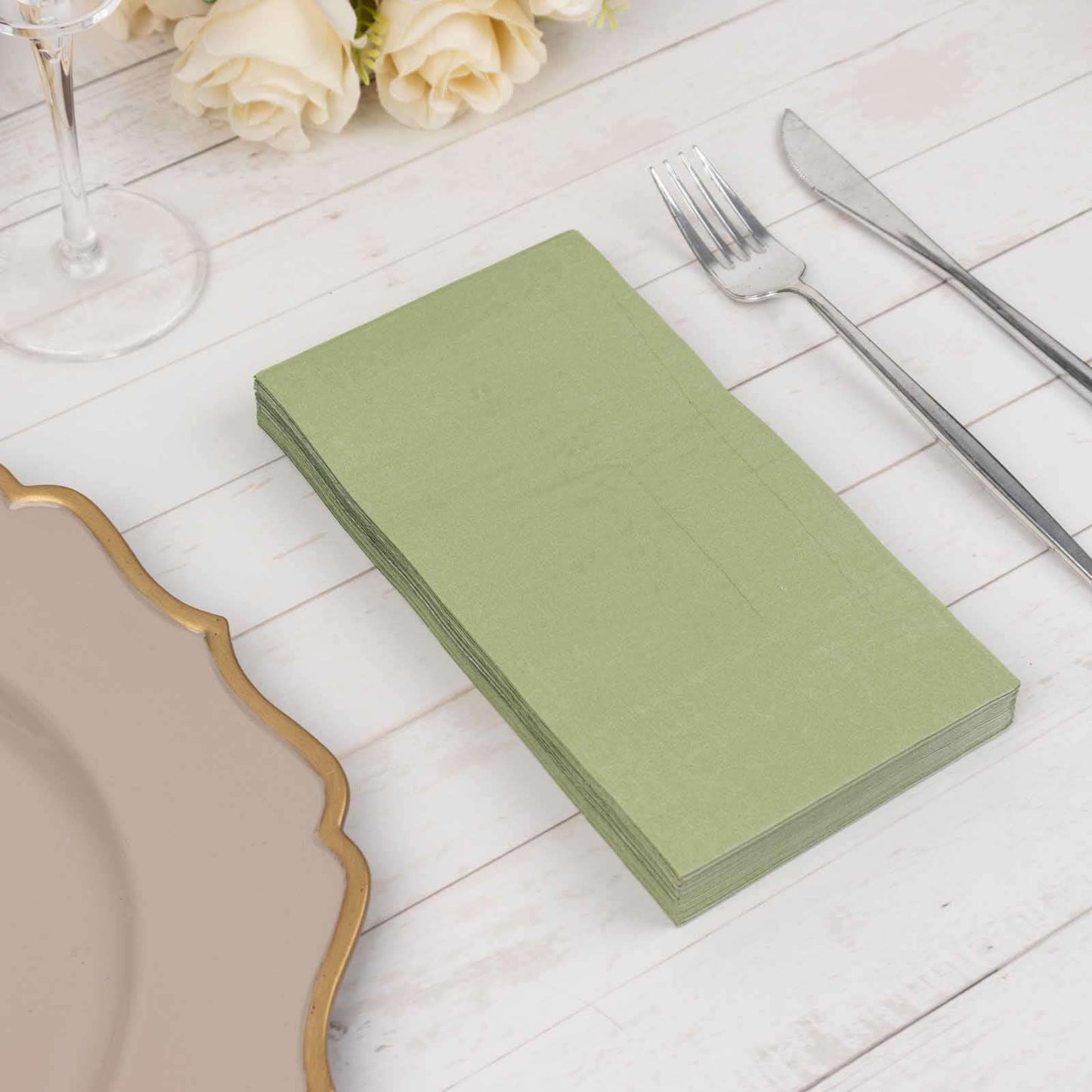 50-Pack Paper Napkins Sage Green - Soft Disposable 2-Ply Dinner Napkins for Weddings