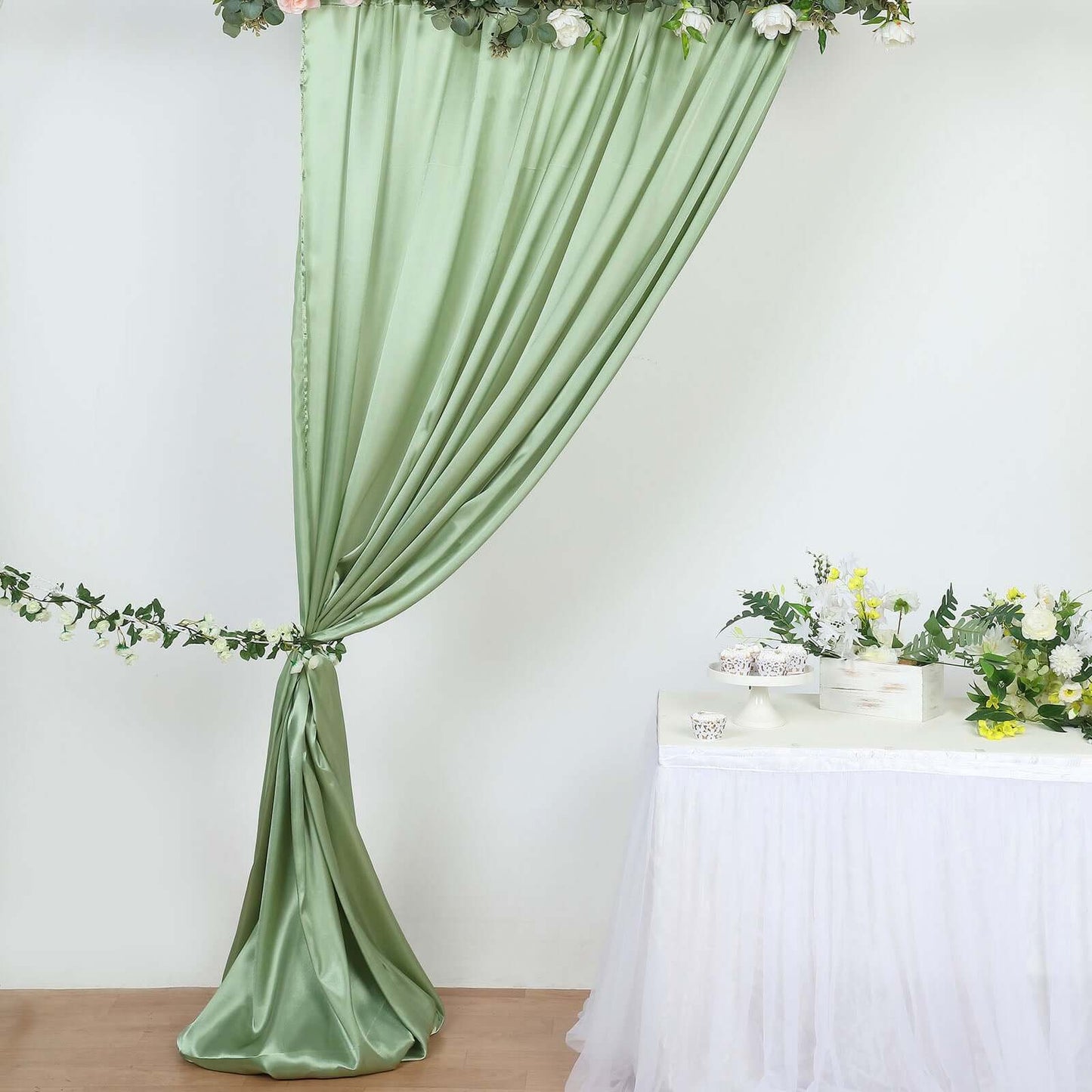 8ftx10ft Sage Green Satin Event Curtain Drapes, Backdrop Event Panel