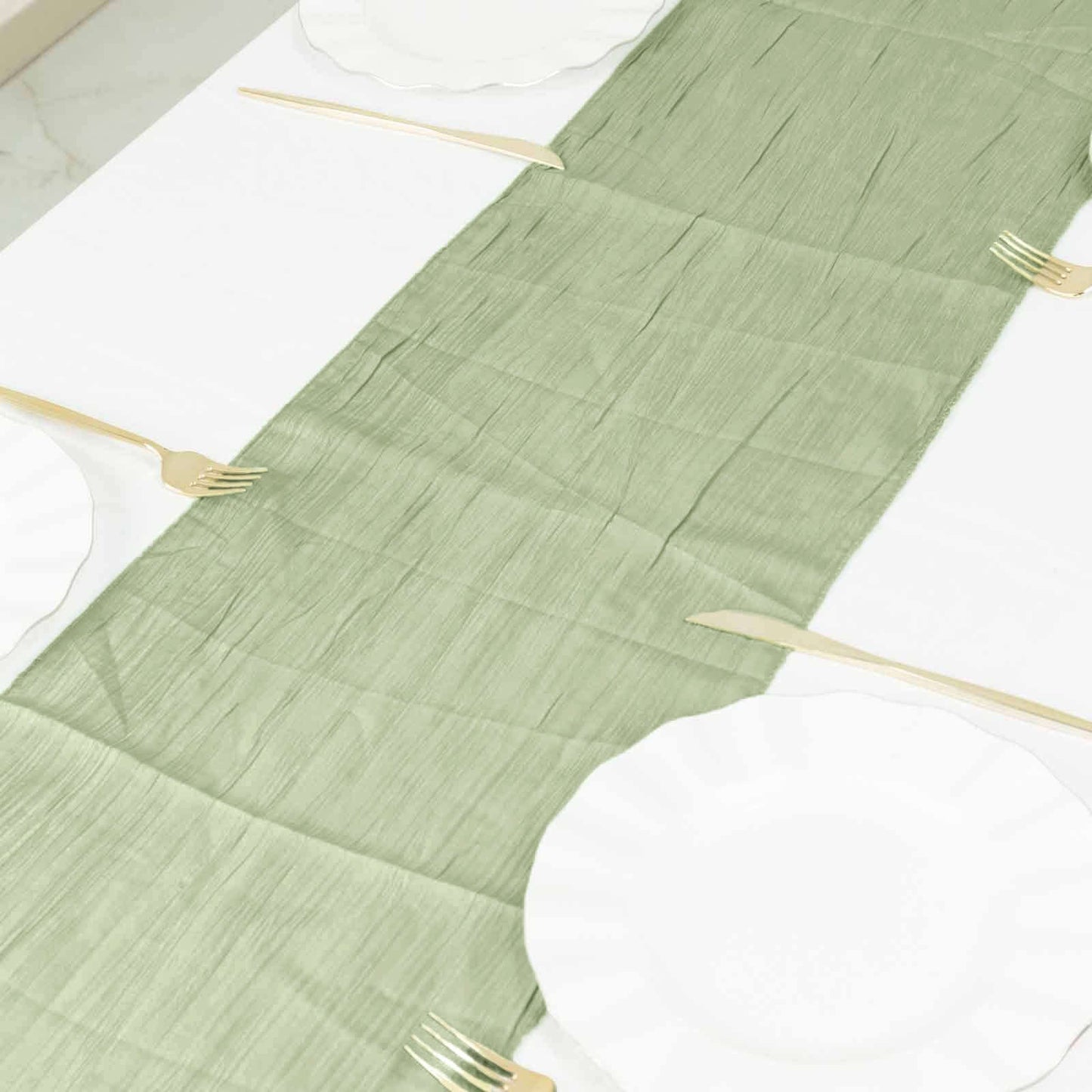 Taffeta 12"x108" Table Runner Sage Green - Accordion Crinkle Design