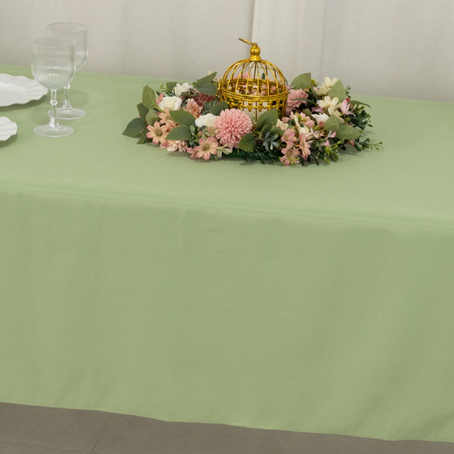 Premium Polyester 60"x102" Rectangle Tablecloth Sage Green - Durable 220GSM Wrinkle-Resistant Table Cover
